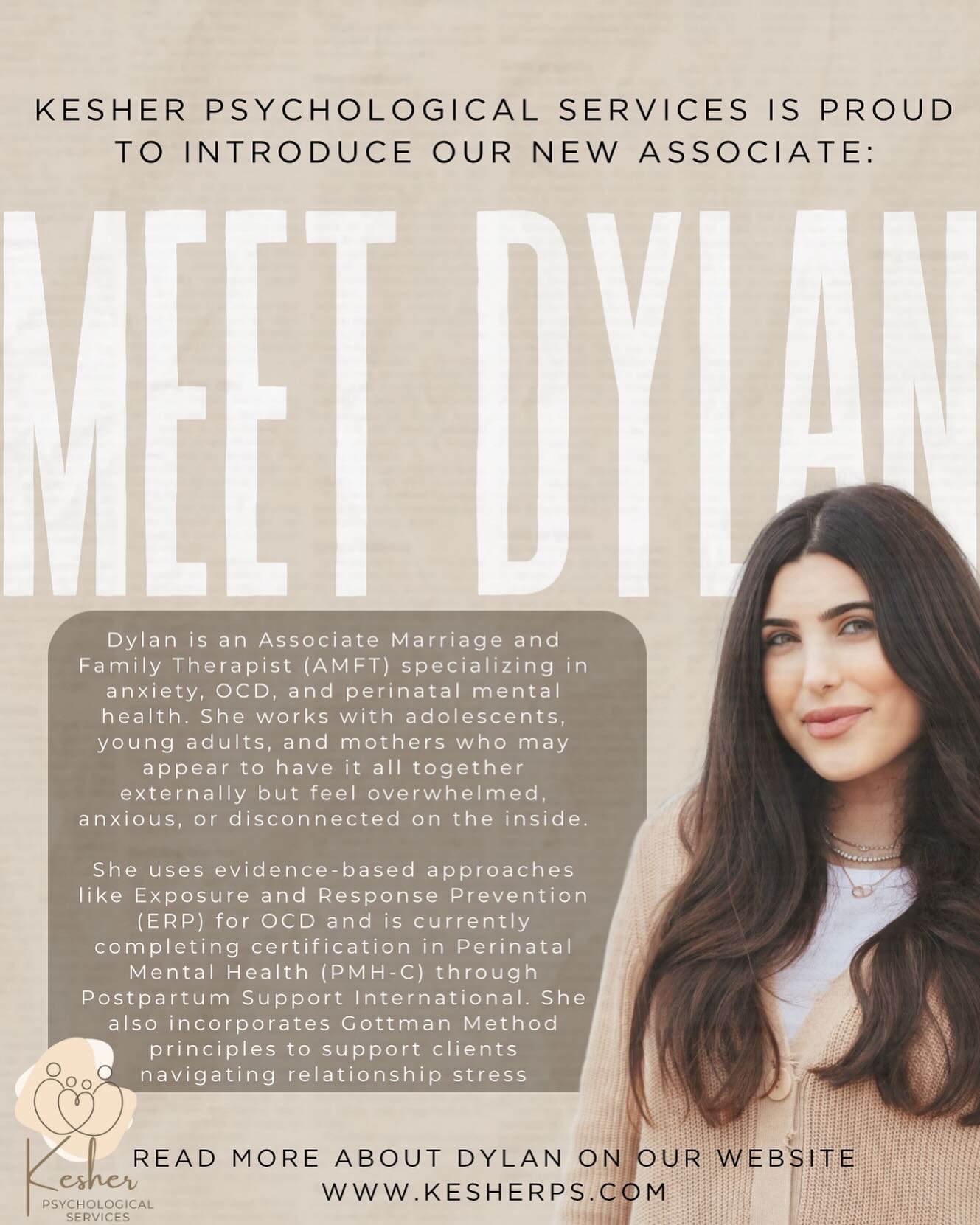 👋🏻 Meet Dylan, an AMFT specializing in anxiety, OCD, and perinatal mental health. She brings evidence-based care and a warm, thoughtful presence to her work with teens, young adults, and mothers navigating overwhelm, intrusive thoughts, and emotion