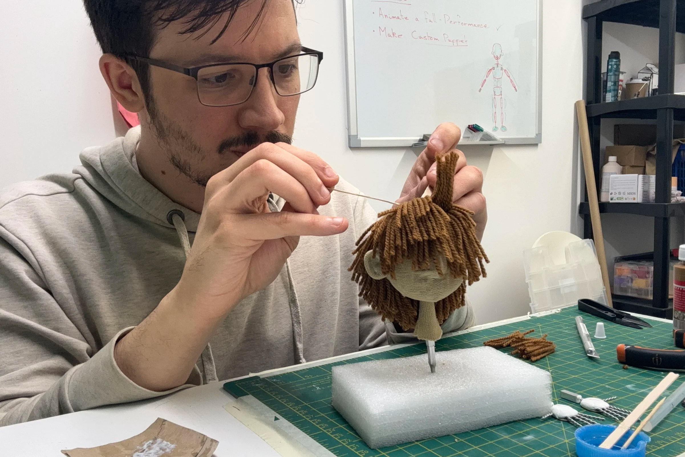 Thomas West working on creating the puppet's head from 'Fetch!' (Second View)