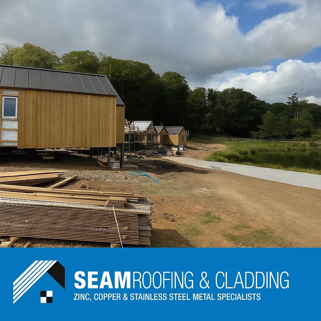 Progress update from the lakeside cabins 🏞️✨
Standing seam metal roofs in Anthracite Grey now installed on the first two units &ndash; sleek, durable and built to last.
Timber cladding underway, with more cabins taking shape in the background.
Zinc,