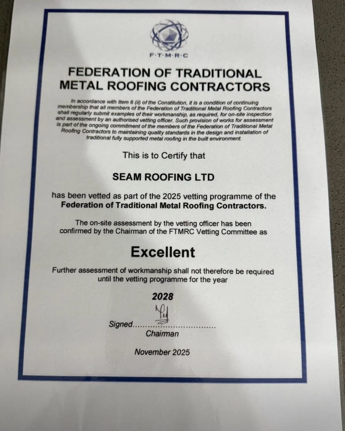 We’re Proud to Announce Our FTMRC “Excellent” Standard