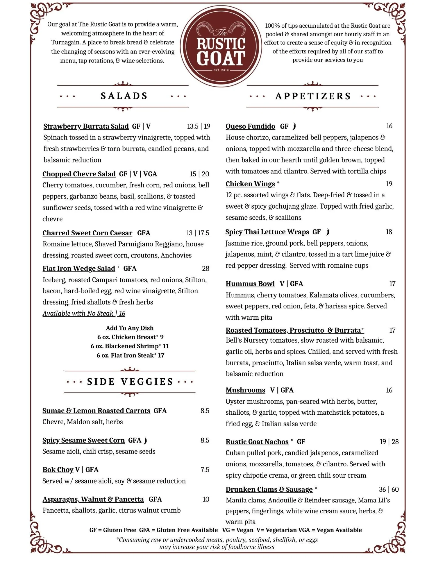 Menu — Rustic Goat