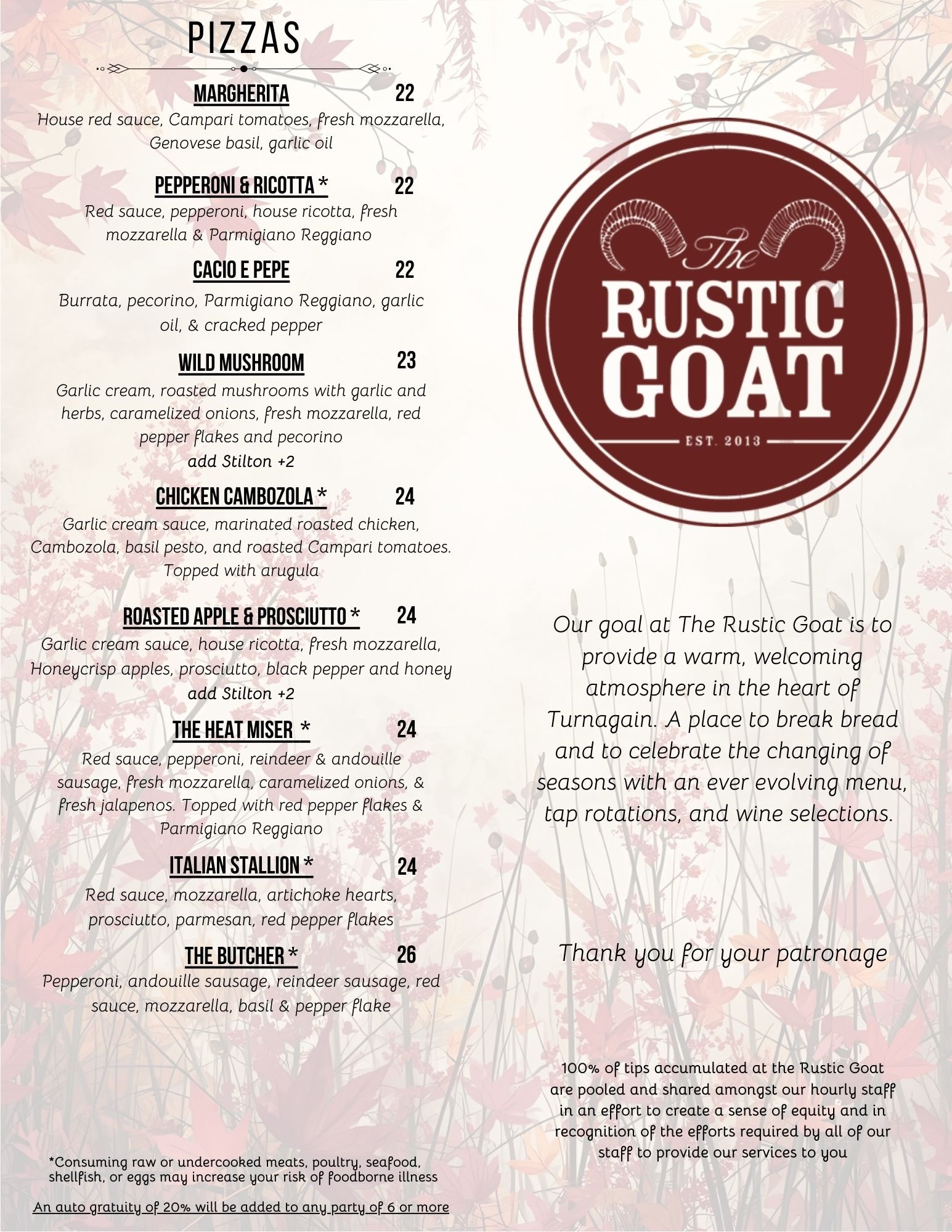 Rustic Goat Menu Menu — Rustic Goat