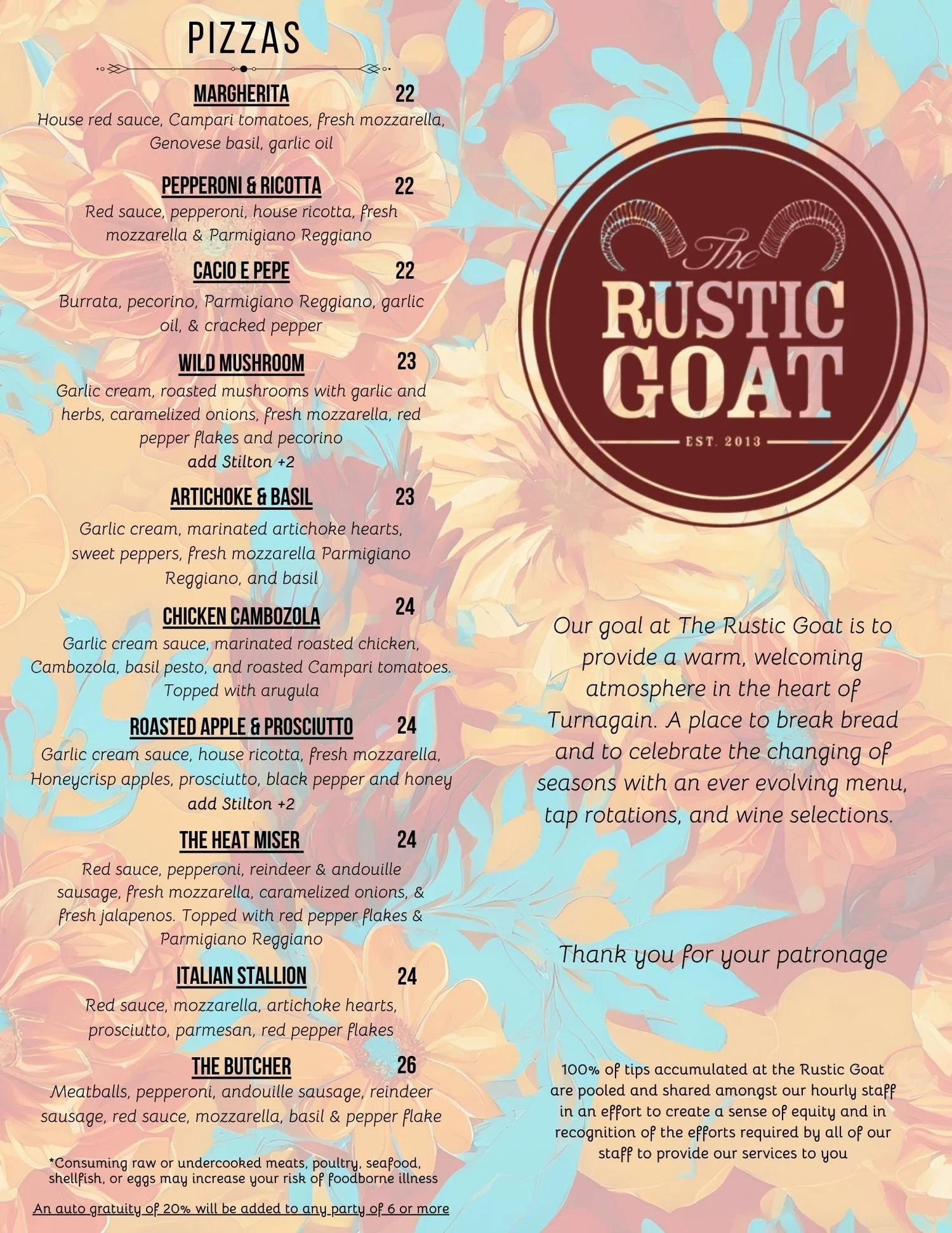 Menu — Rustic Goat