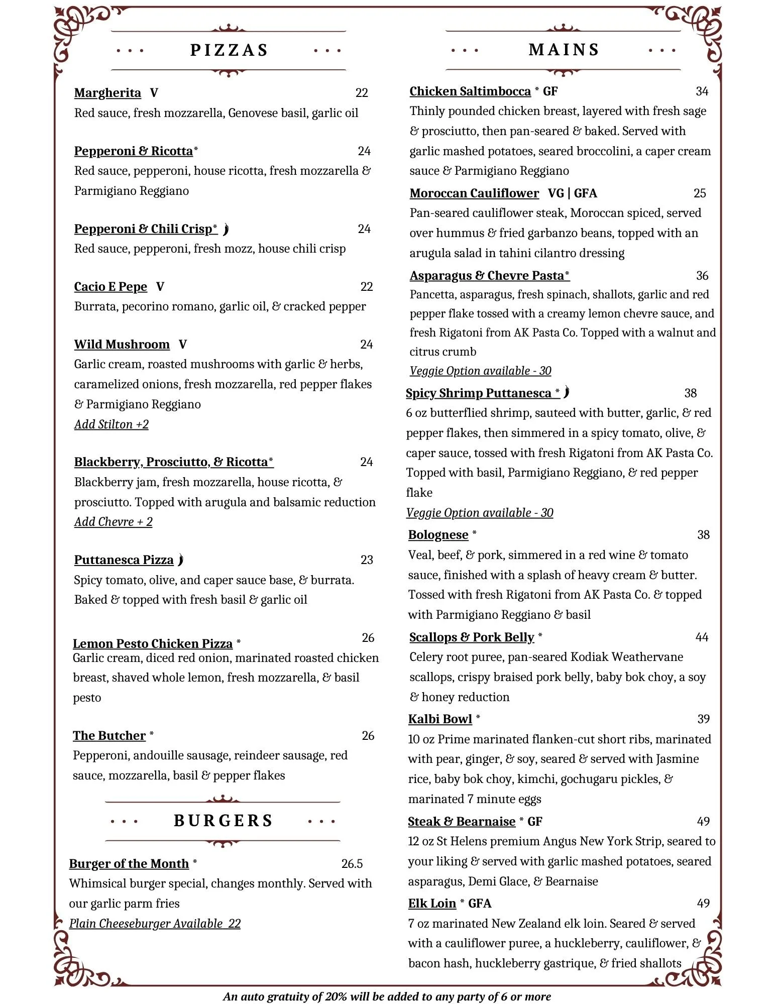Rustic Goat Menu Menu — Rustic Goat