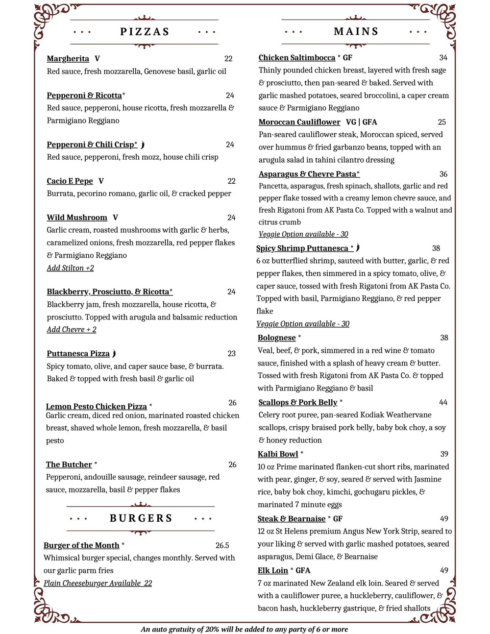 Menu — Rustic Goat
