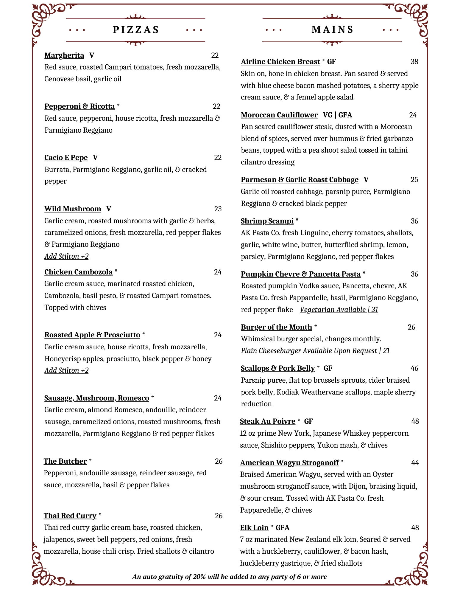 Rustic Goat Menu Menu — Rustic Goat