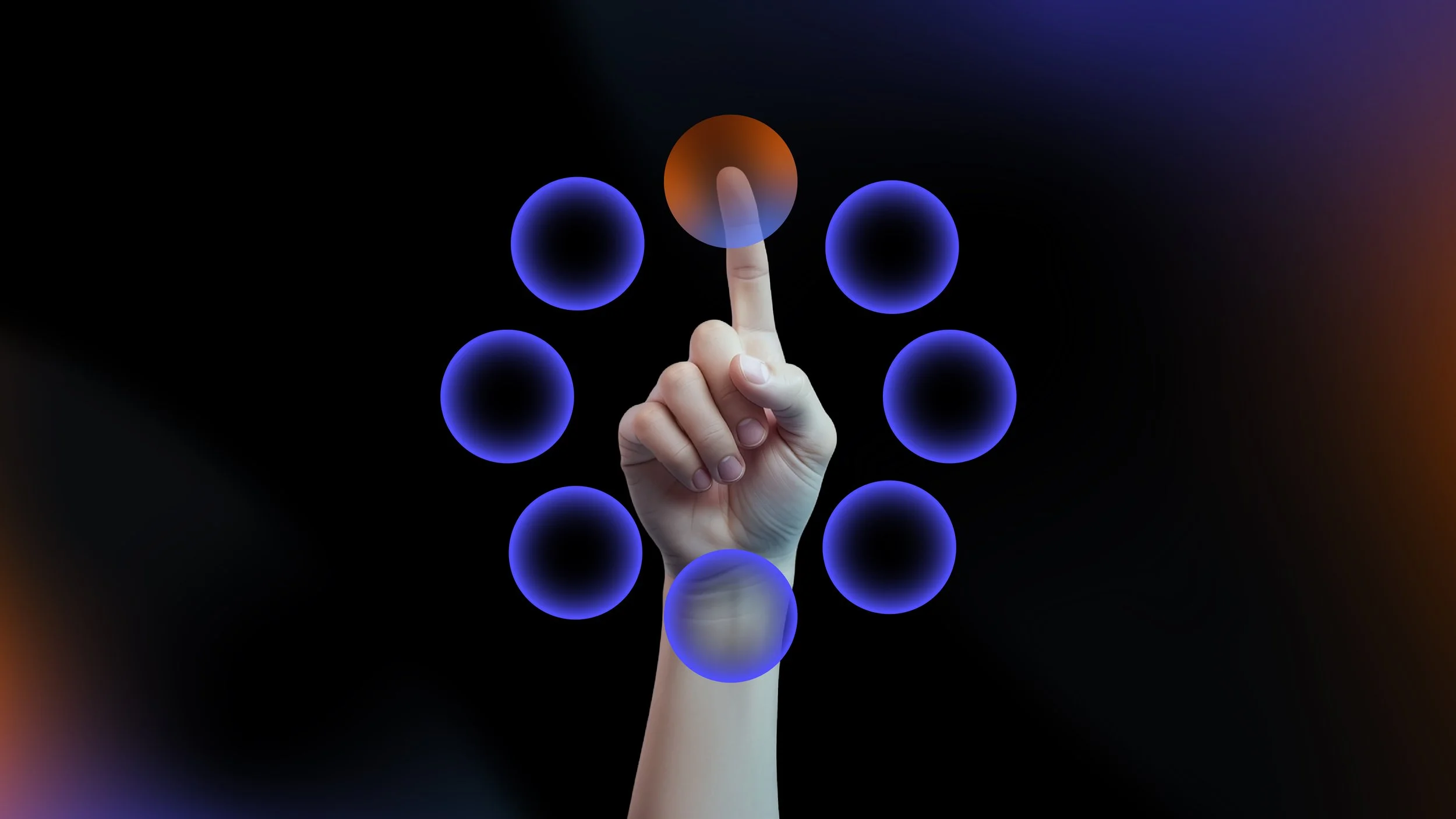 Hand selecting one highlighted option among multiple digital nodes, symbolizing strategic decision-making and informed choice selection.