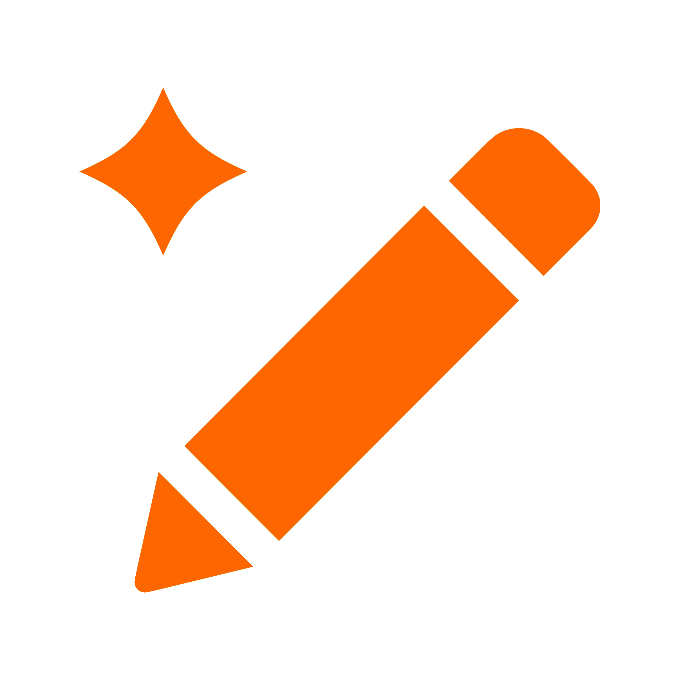 Graphic of a pencil, spark, and eraser in black and orange colors.