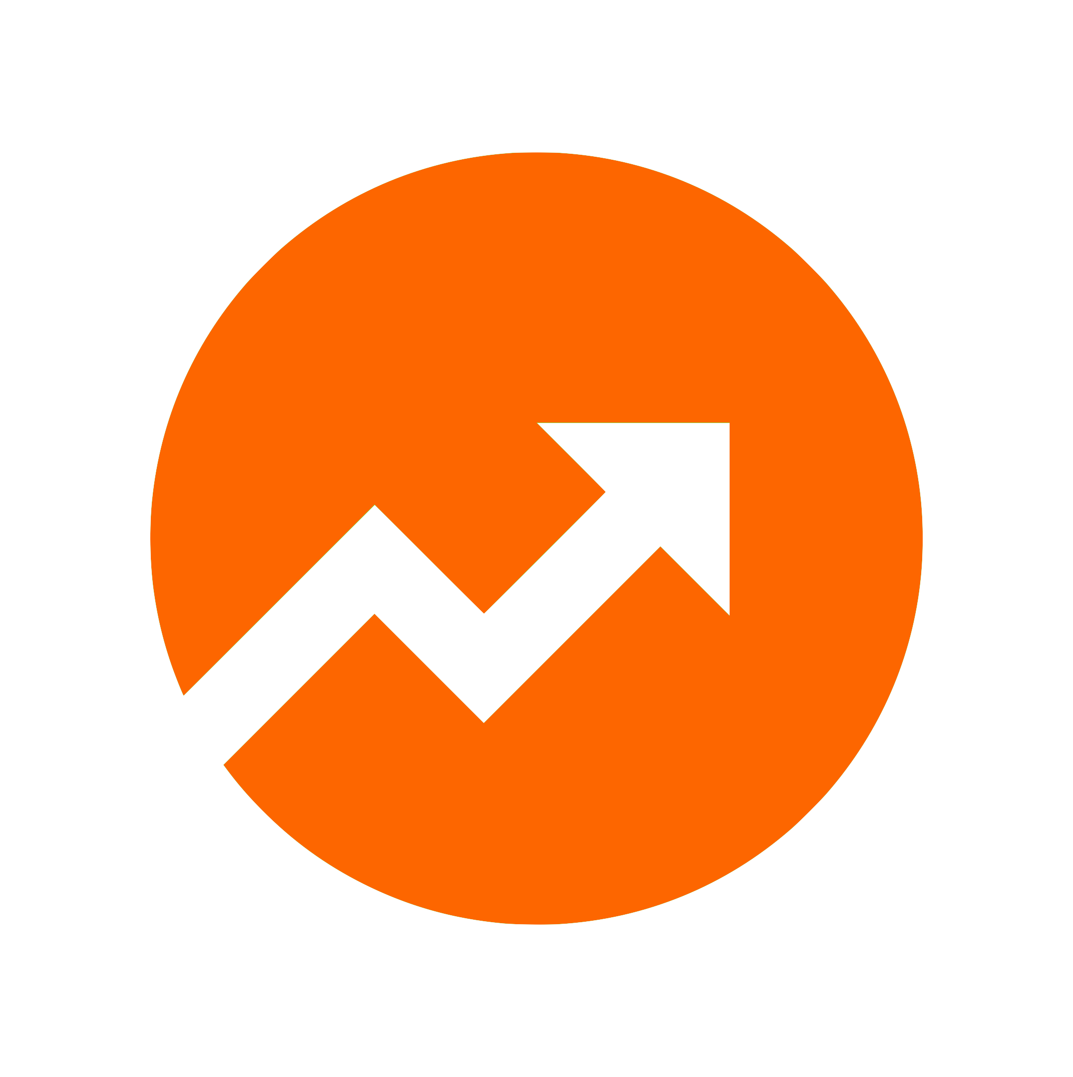 Icon with orange circle and black upward trending arrow inside.