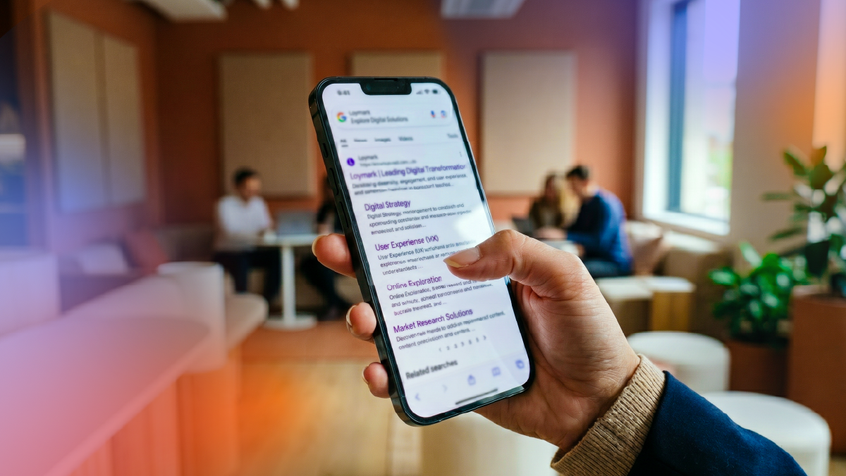 Person using a smartphone to view search results on a search engine, representing modern digital search behavior and the transition from browsing multiple links to receiving direct answers through AI-powered search experiences.