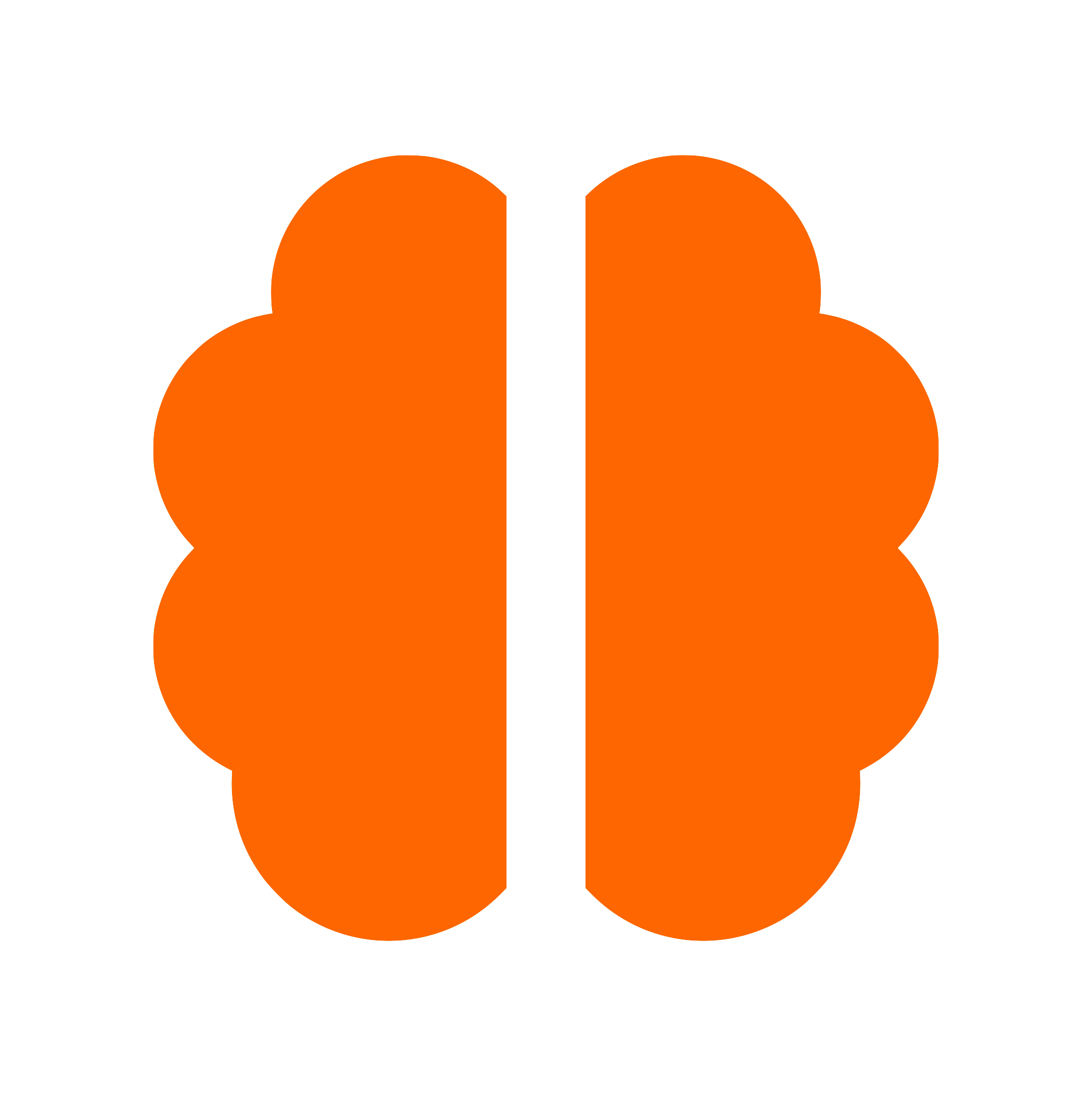 Icon of a brain in orange and black, representing mental or cognitive activity.
