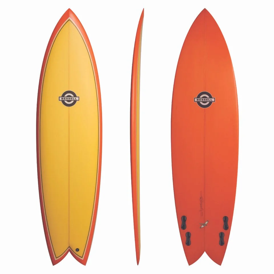 bessell ロングボード ブラック/クリーム ストライプ TimBessellSurfboards.com