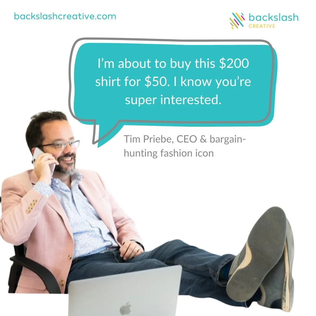 Tim has a lot of talents. One of them? Finding designer shirts at 75% off. π§₯πΈ
We joke that he's part CEO and part fashion blogger, but with a better deal tracker and slightly more dad jokes.
Style matters. So does strategy. And Tim brings both to