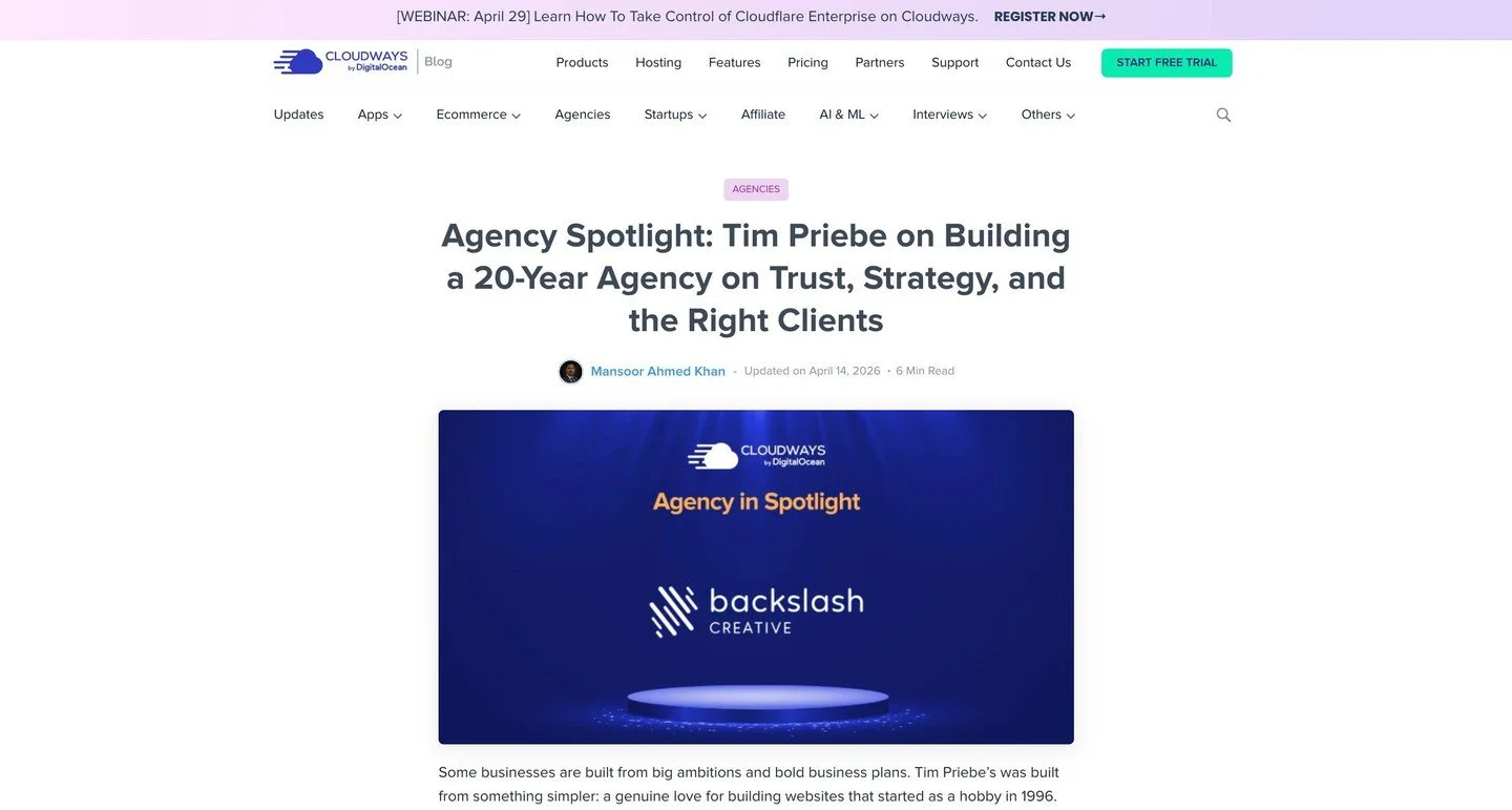 Big thanks to @cloudways_official for featuring Backslash Creative in this Agency Spotlight.

The article touches on a lot of what matters most to us: clear strategy, honest relationships, long-term thinking, and building a business the sustainable w