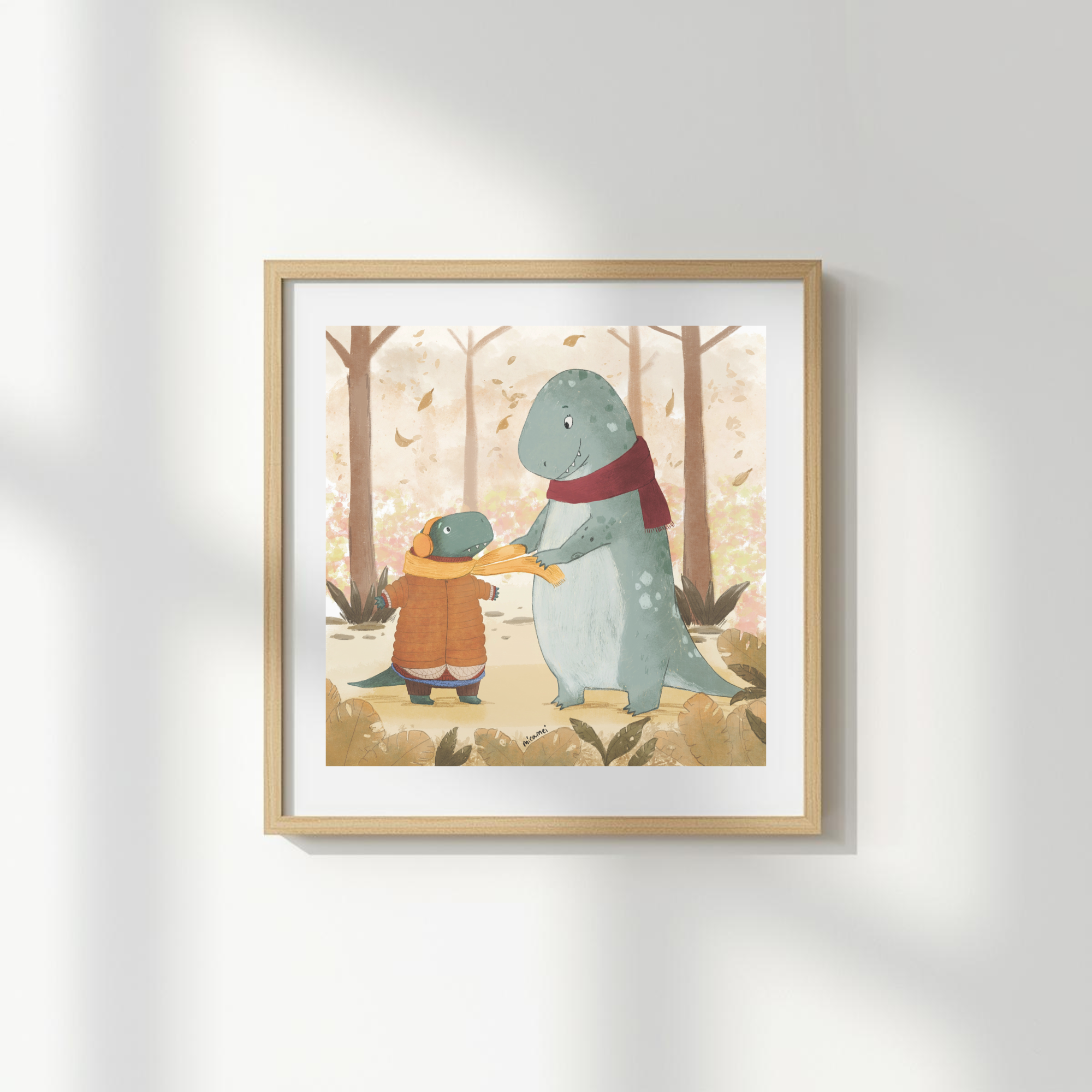 T-Rex Mama and Son Art Print (Framed)