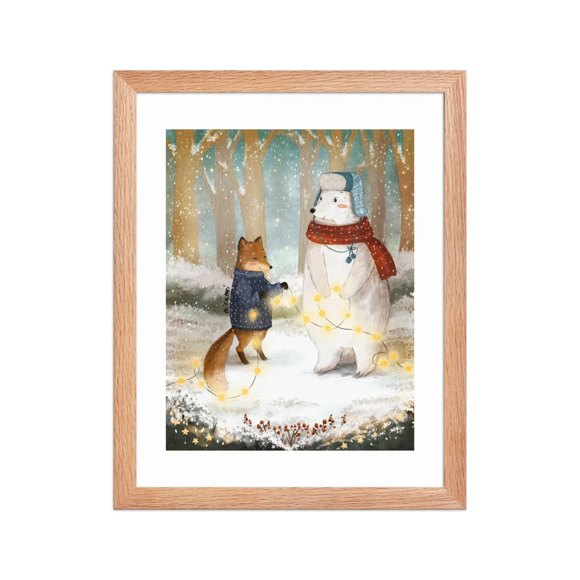 Fox and Polar Bear Art Print (Framed)