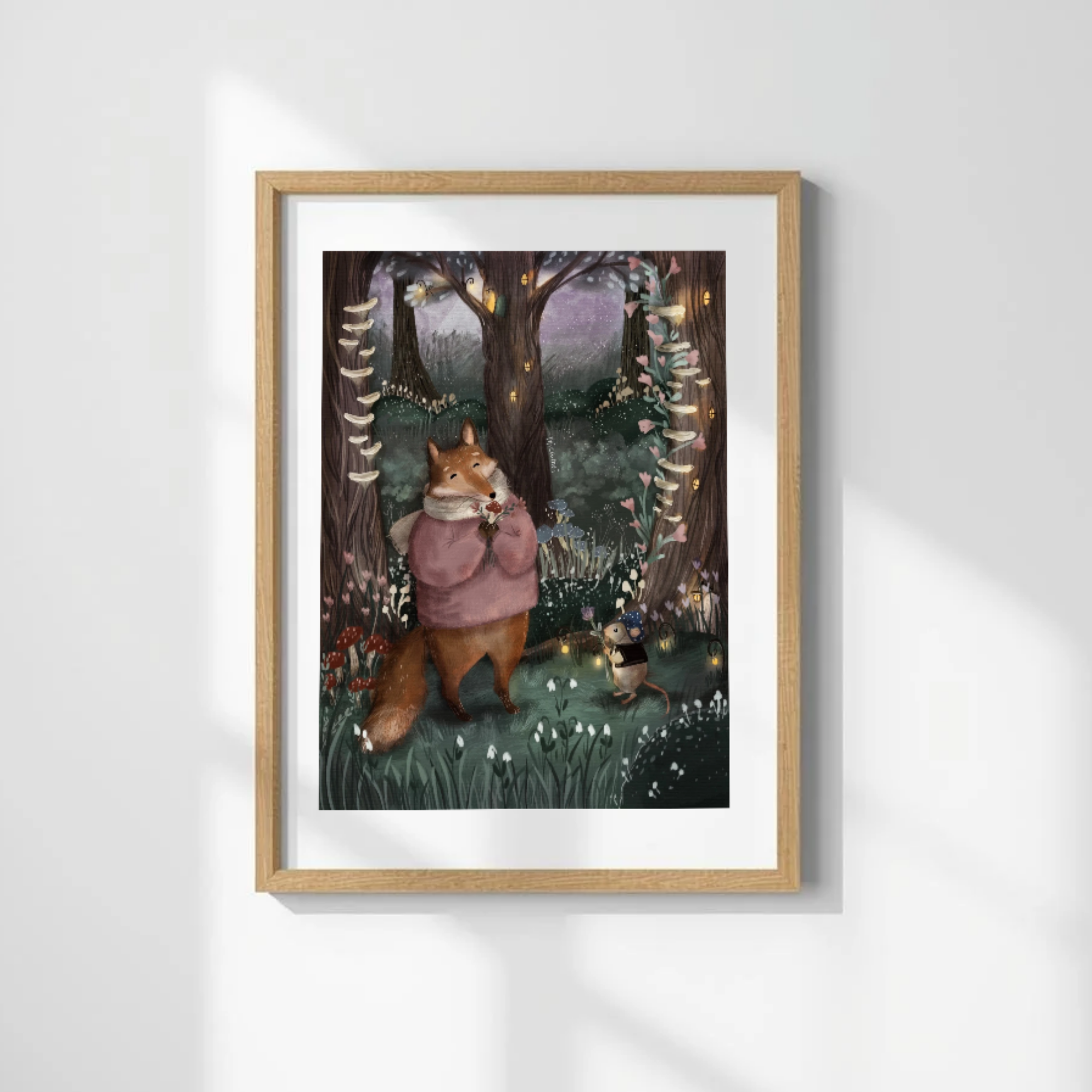 Fox & Mushroom Art Print (Framed)