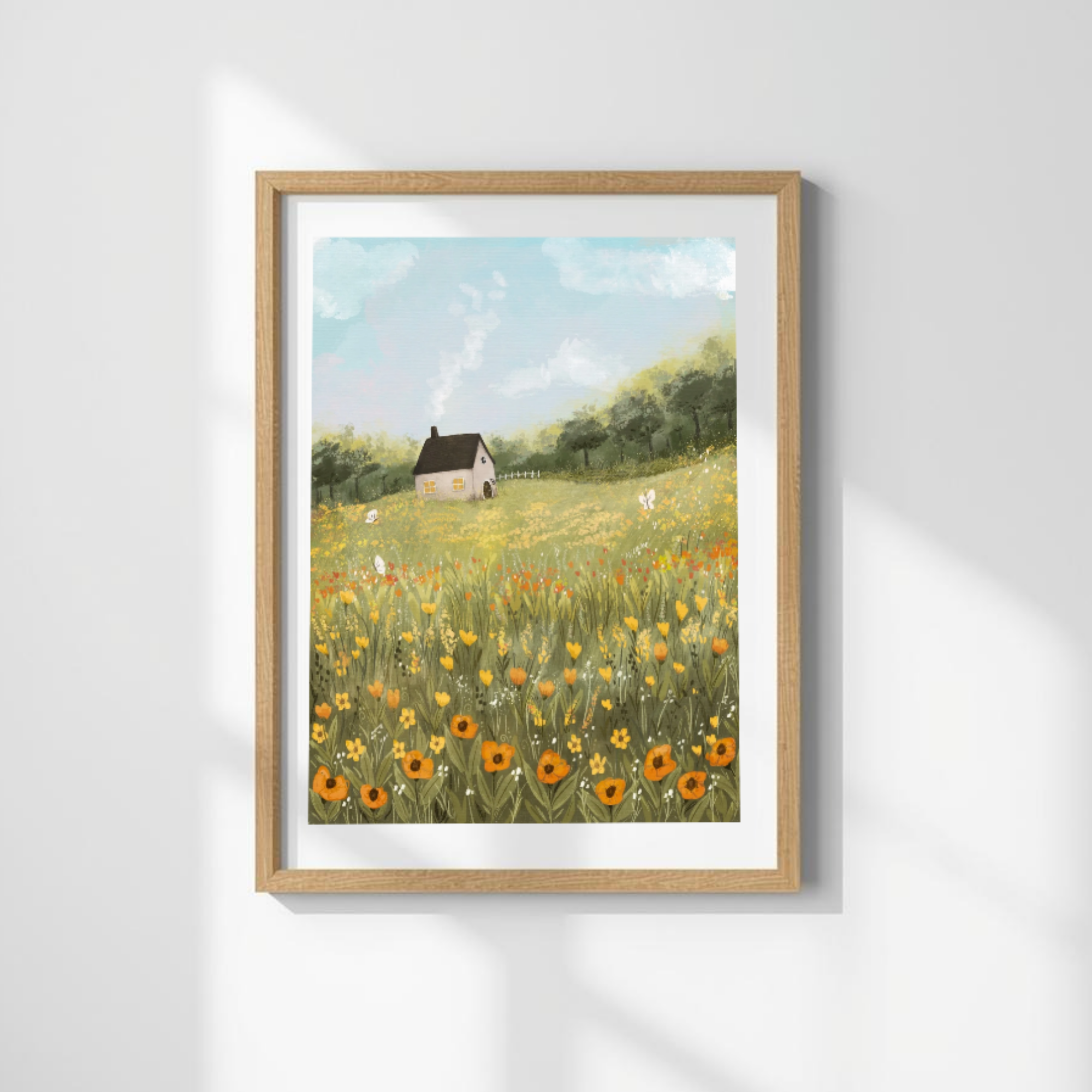 Golden Orange Spring Cottage Art Print (Framed)