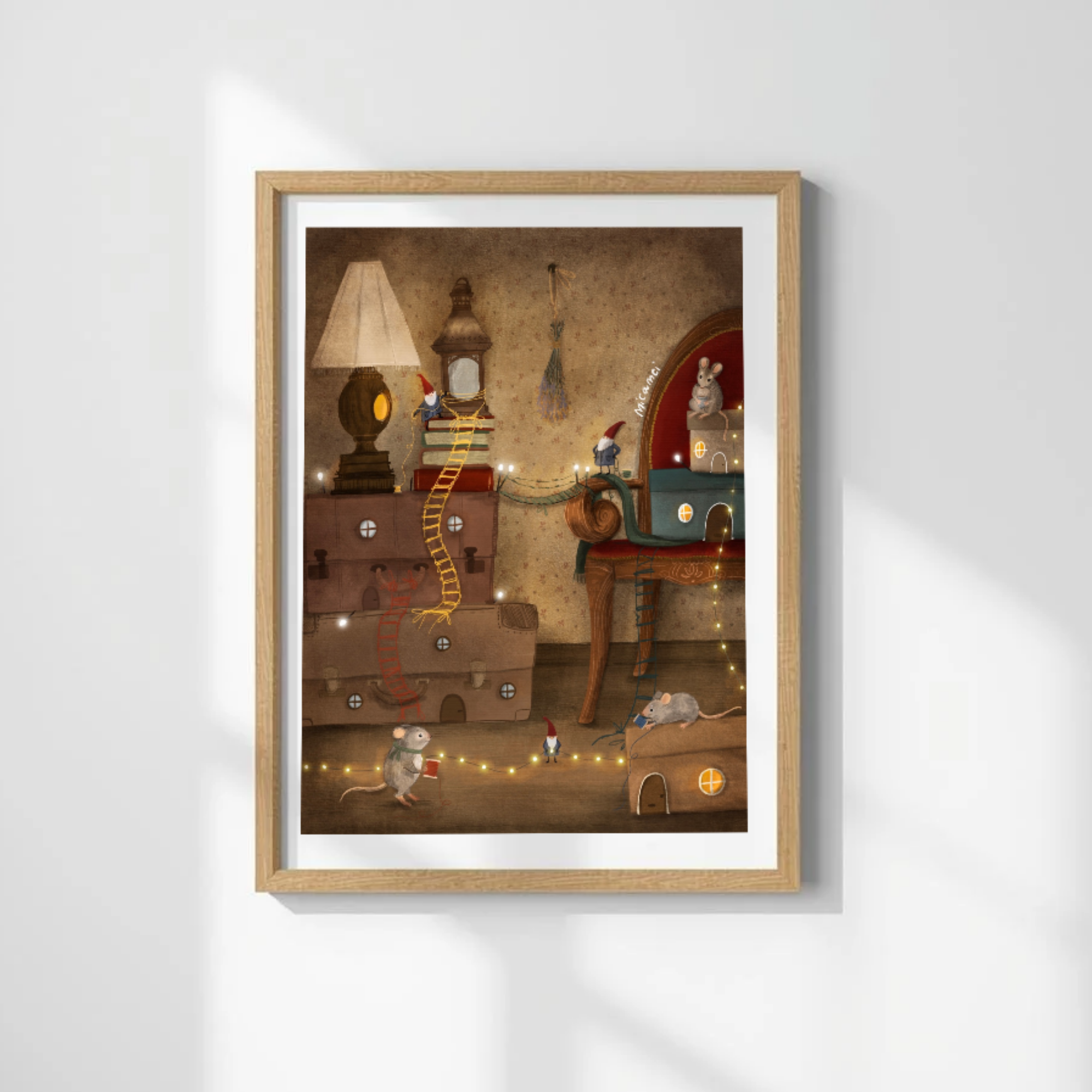 Tiny Homes in the Attic Art Print (Framed)