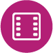 Purple icon of a film or video reel
