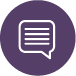 A purple speech bubble icon with a white outline of a document inside