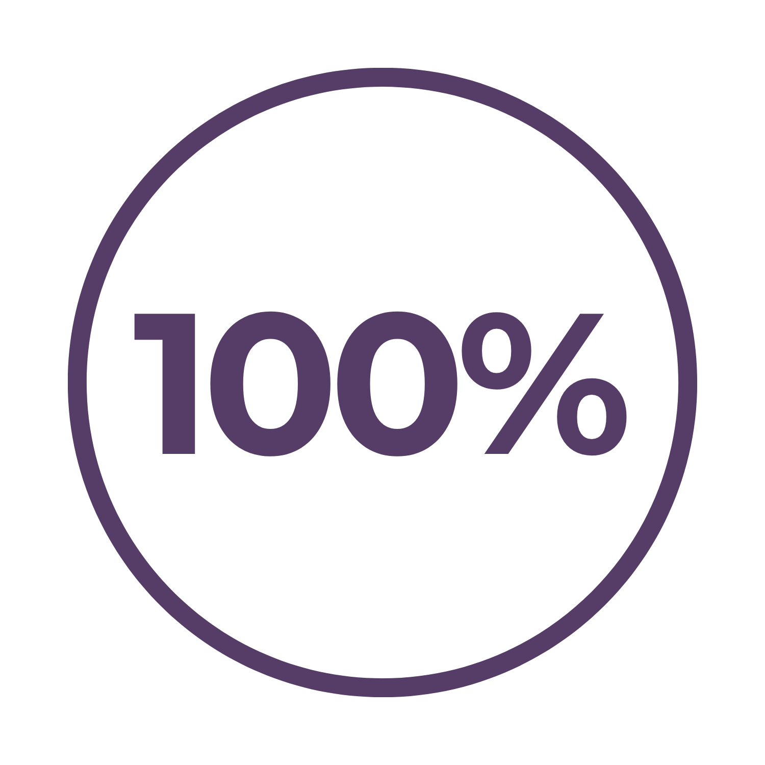 Purple circle with the text '100%' in the center.