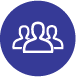 An icon depicting a group of people with three figures inside a blue circle.
