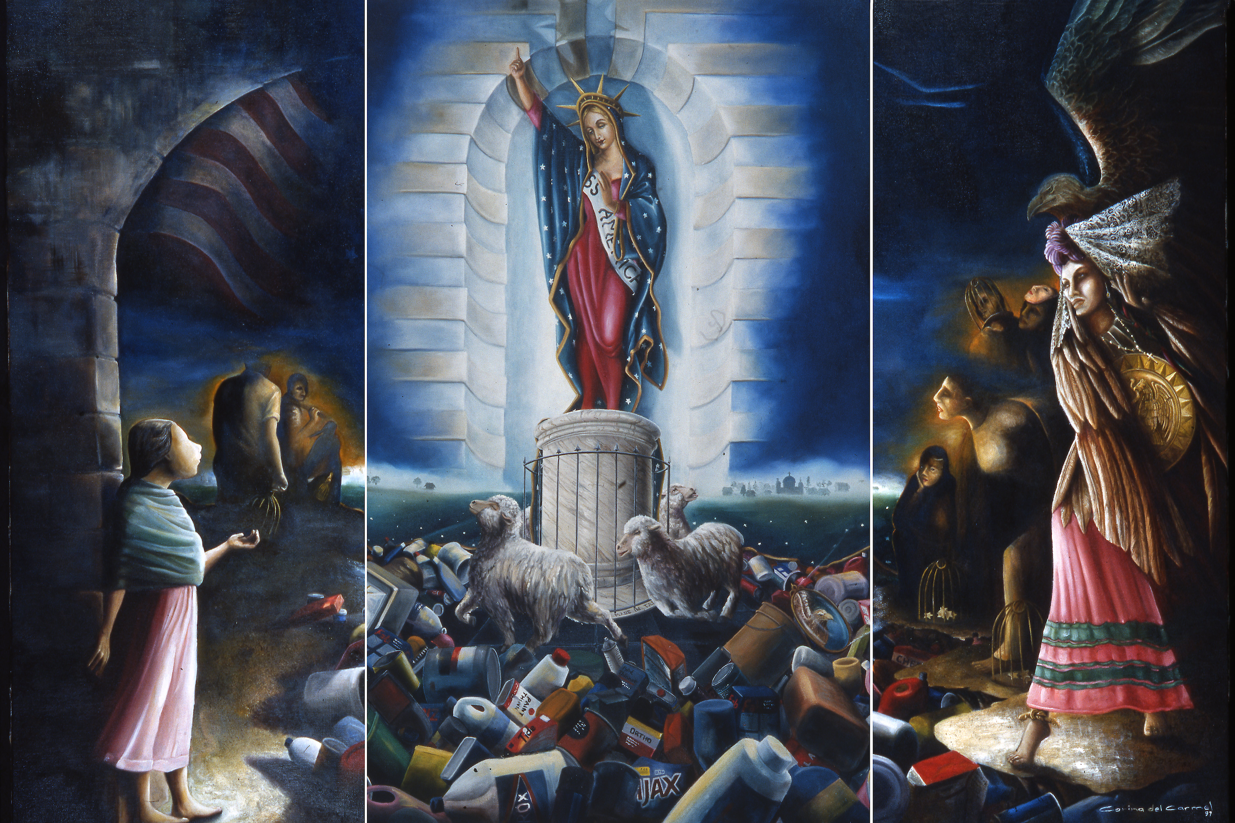 "La Nina, la Gringa & La Santa Maria" Trypich Oil on linen. 84" x 48". $18.000