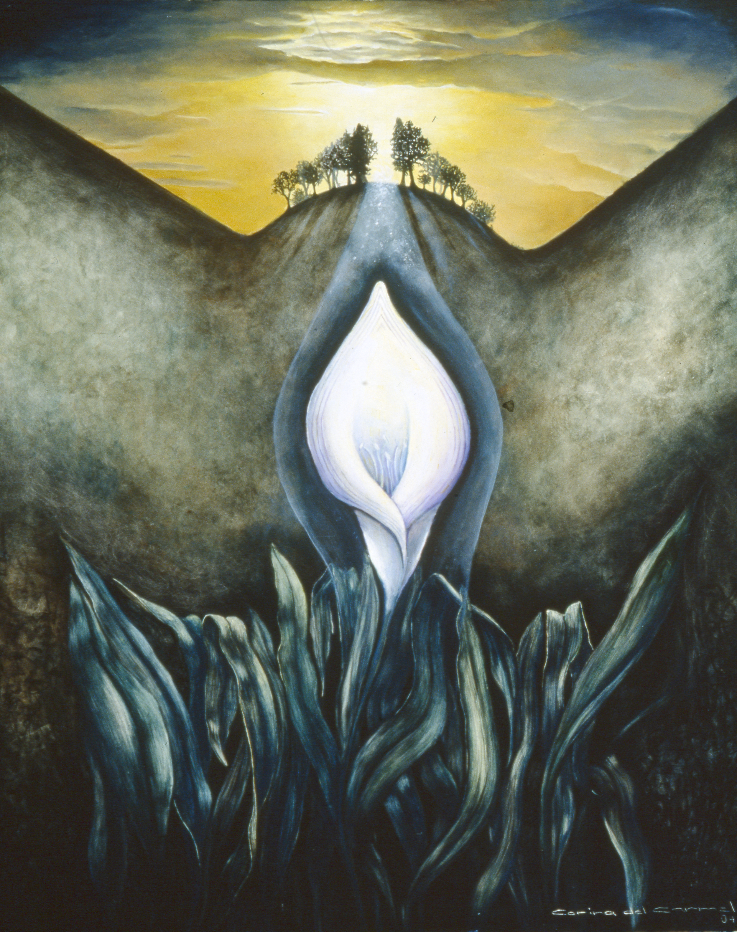 "Enigma with the flower". Oil and modeling paste on board. 24" x 18" $ 3,000