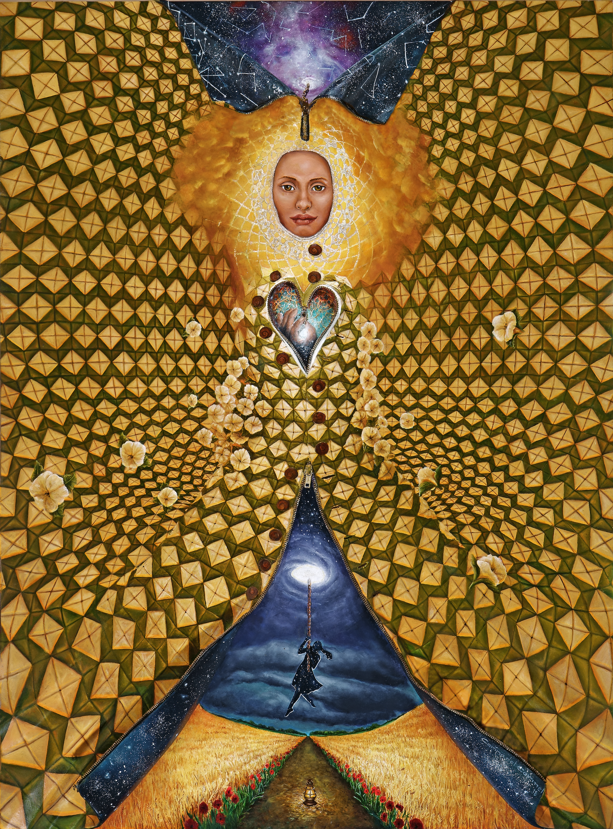 "Instinct in the middle of the Vortex". Oil, modeling paste and zipper on board. 30" x 40" $20,000