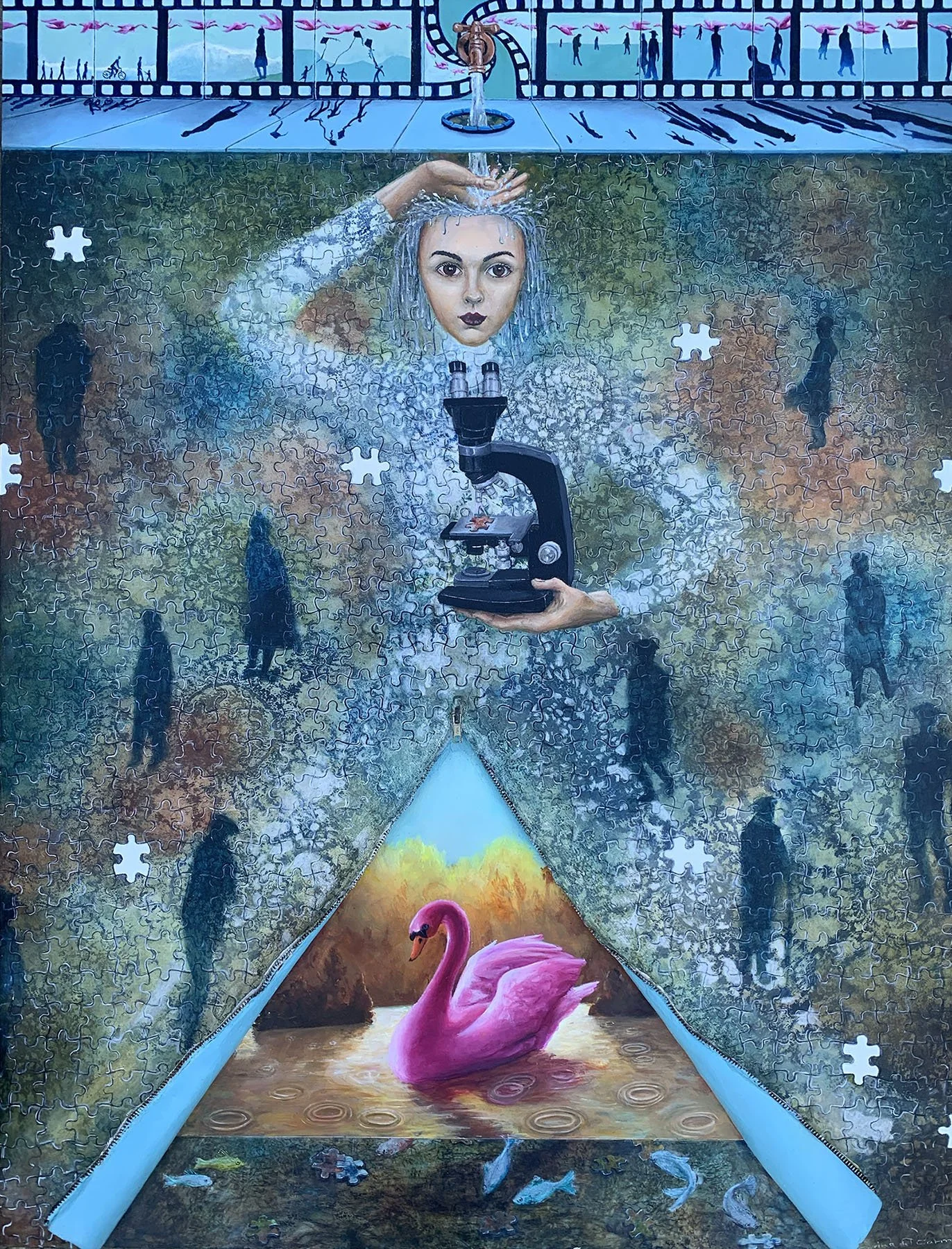 "The Observer" Oil, zipper and modeling paste on clayboard, 30" x 40". $30.000