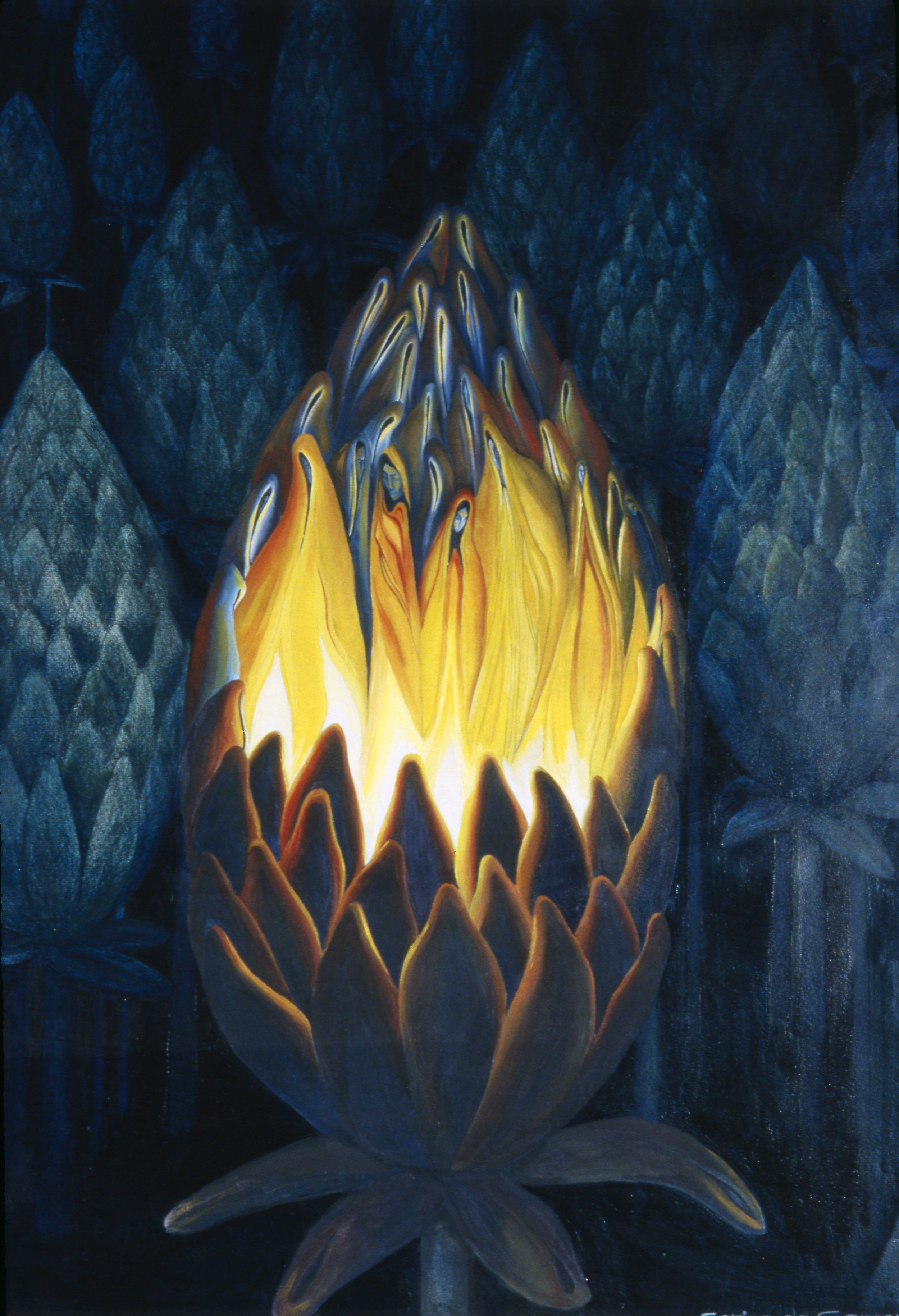 "Fired Flower" Oil on paper. 18" x 26" Private Collection USA