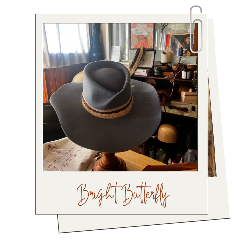 CUSTOM - Blue Grey 230g Rabbit Fur Felt Hat with Detroit Crown and various hatbands 