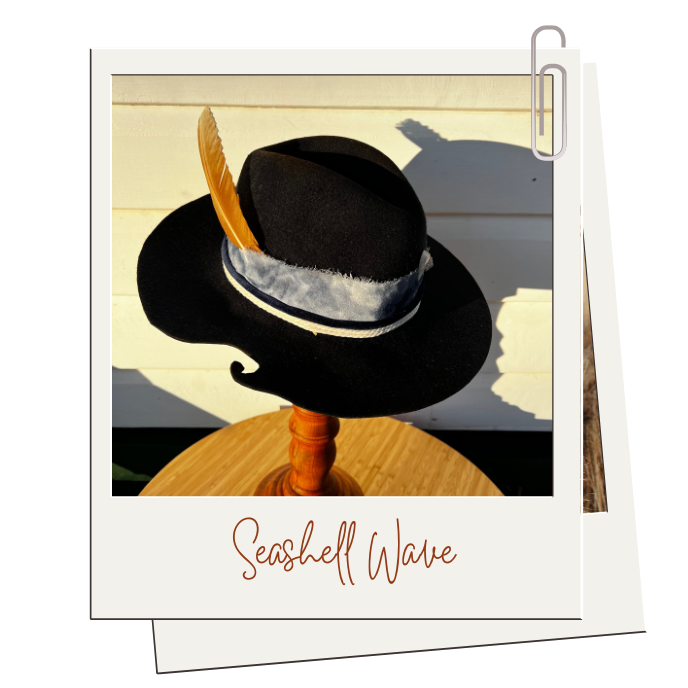 UPSTYLE - Navy Wool Hat with Wave Detail in Brim and Shell Details