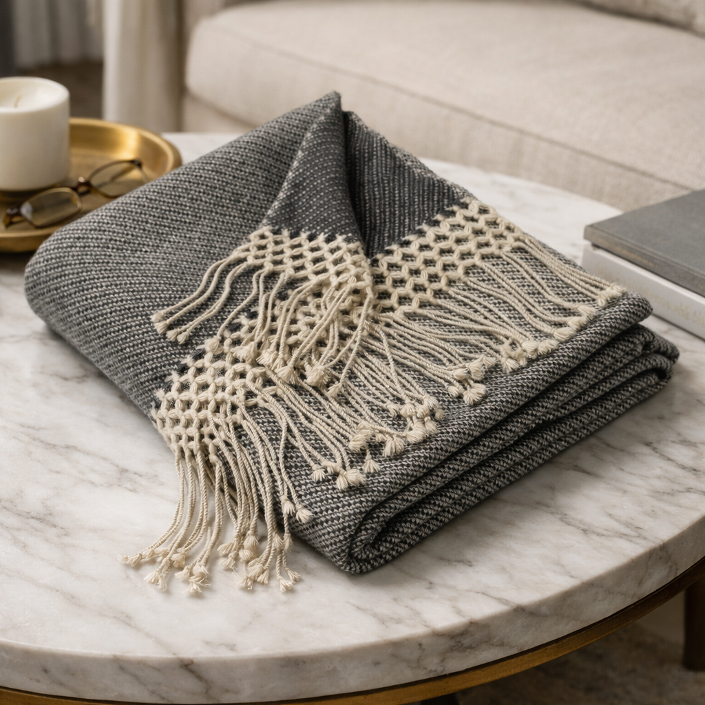 Ornament Twill Throw Blanket in Pure Cashmere