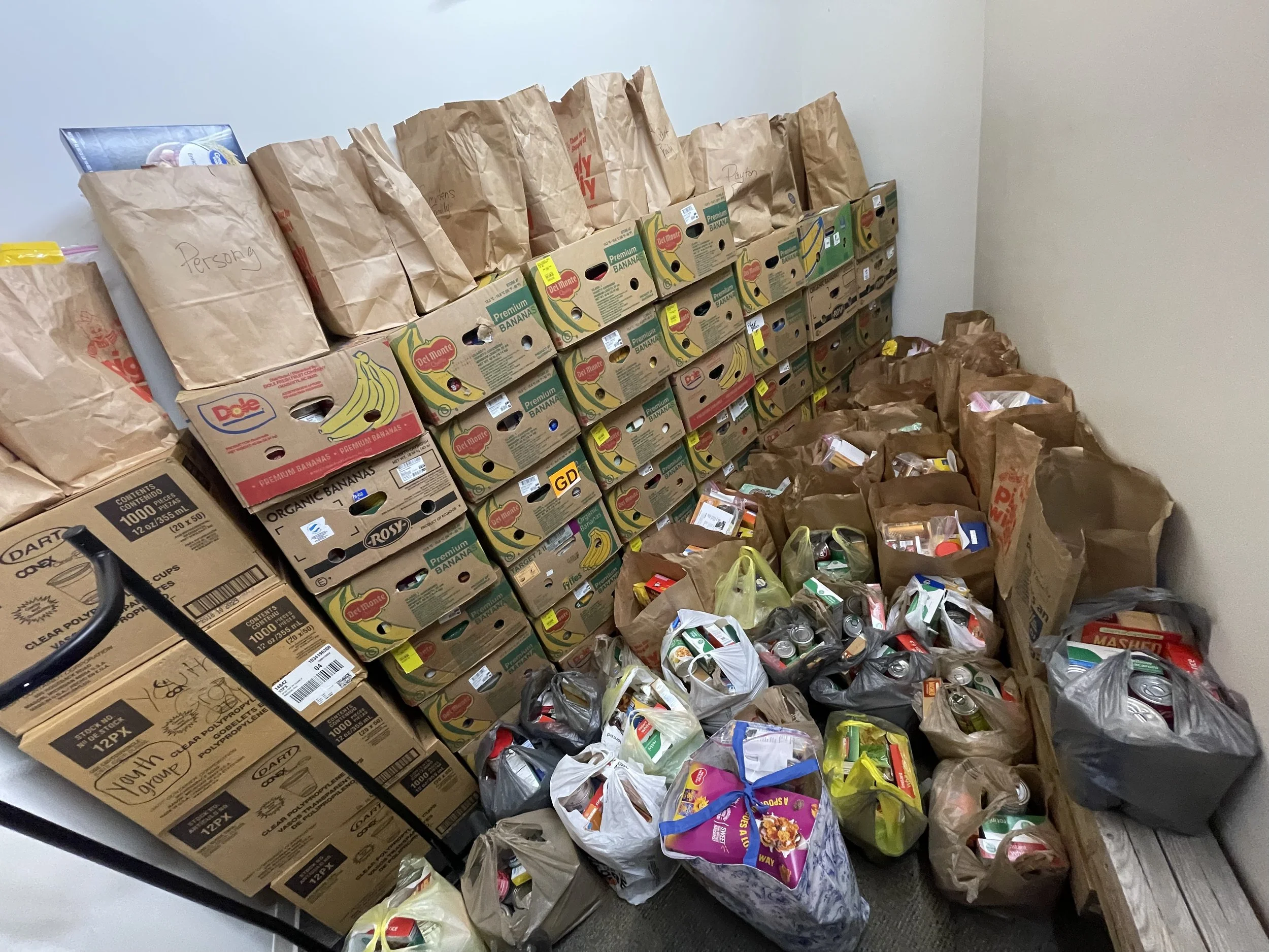 boxes of food and grocery items