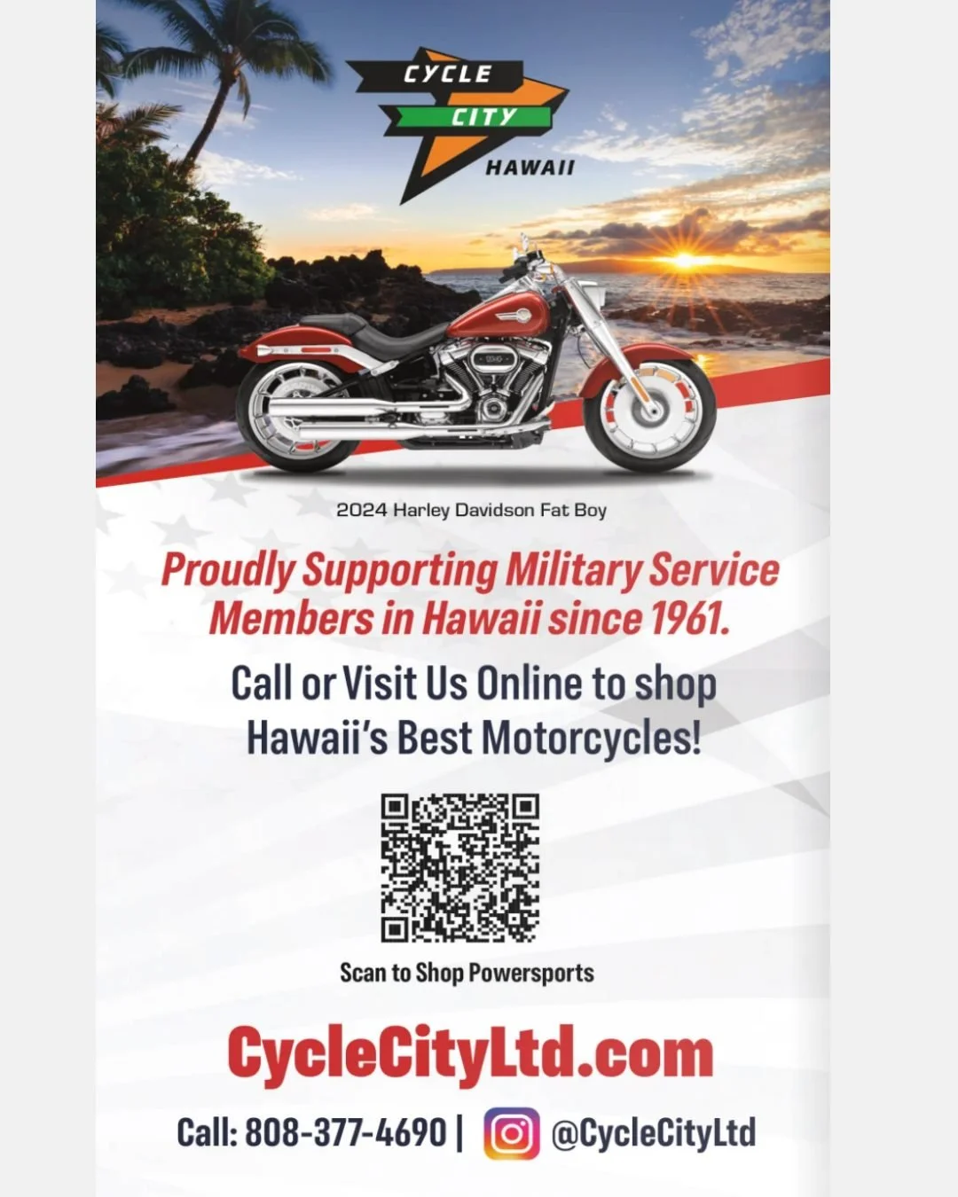 🏍️ Ride with a local company that&rsquo;s been serving Hawaiʻi&rsquo;s military community since 1961.

Whether you're looking for your next motorcycle, ATV, side-by-side, or personal watercraft, Cycle City Hawaii has Hawaii&rsquo;s best selection of