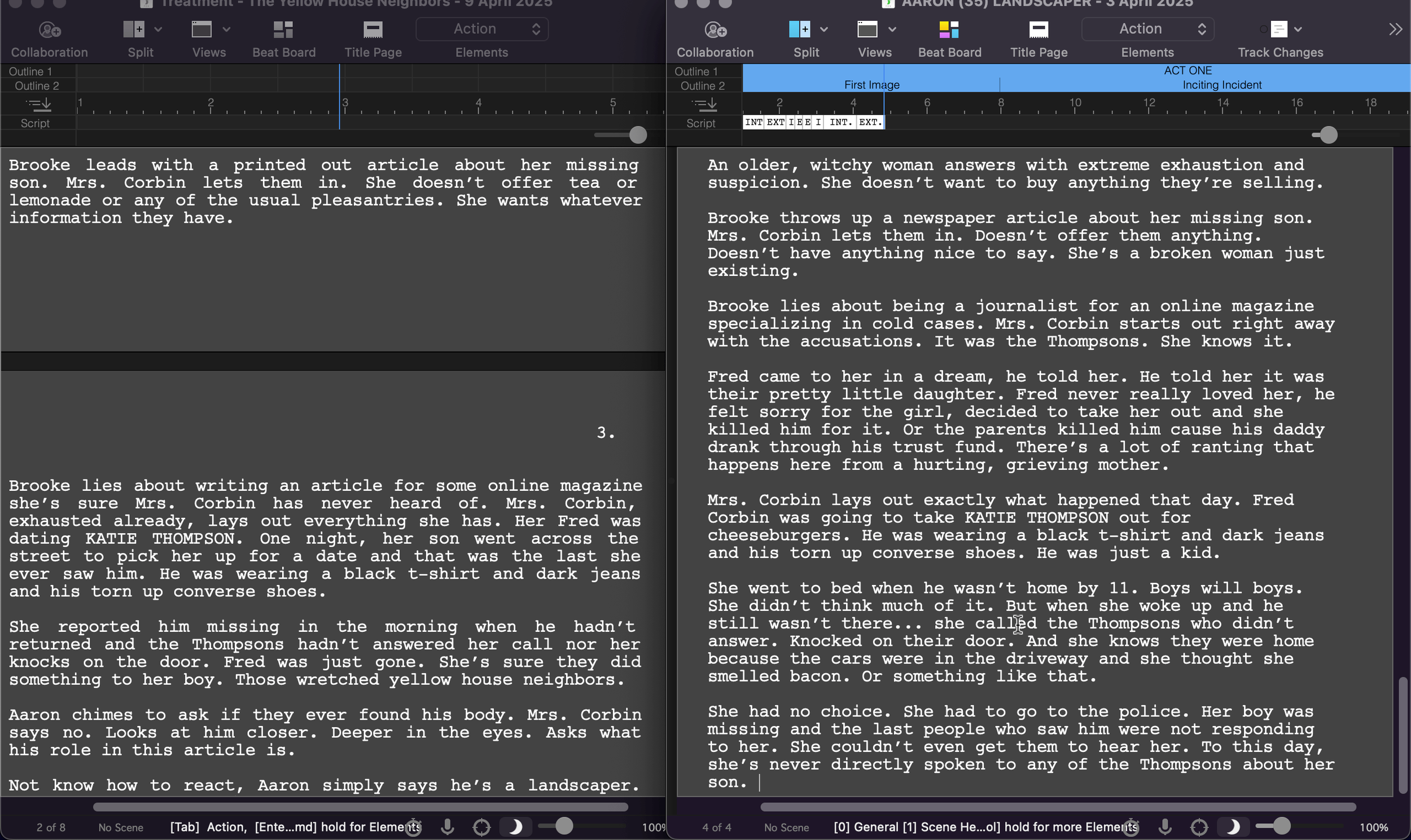 Treatment to script by Alison Rocket Ross using Final Draft Screenwriting Software