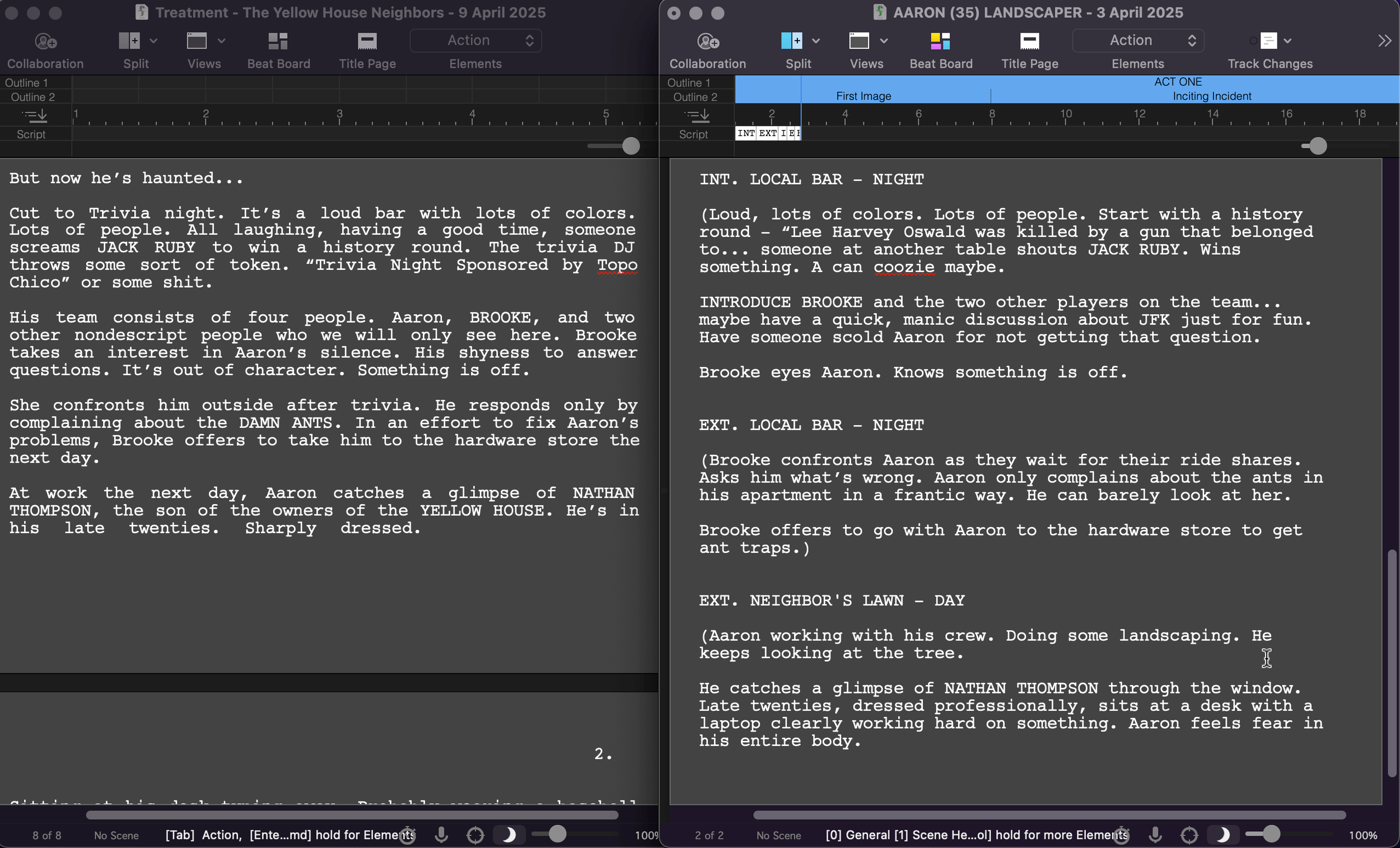 Treatment to script by Alison Rocket Ross using Final Draft Screenwriting Software