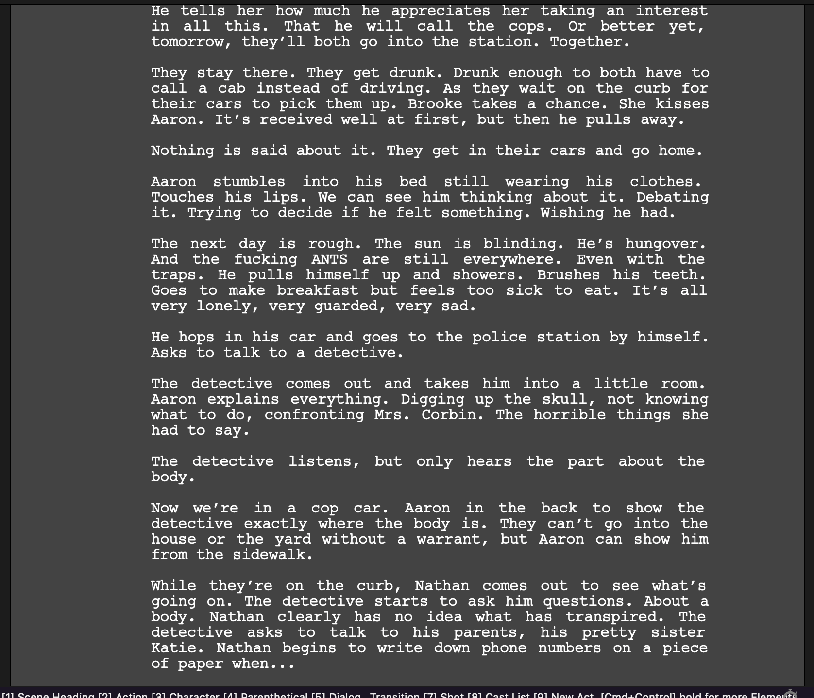 Script treatment created with Final Draft Screenwriting Software