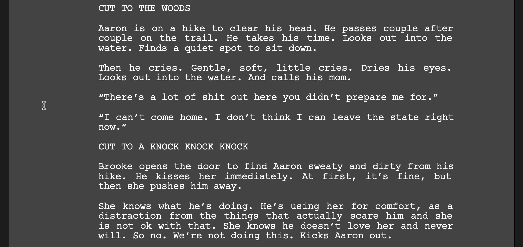 Script treatment by Alison Rocket Ross created with Final Draft Screenwriting Software