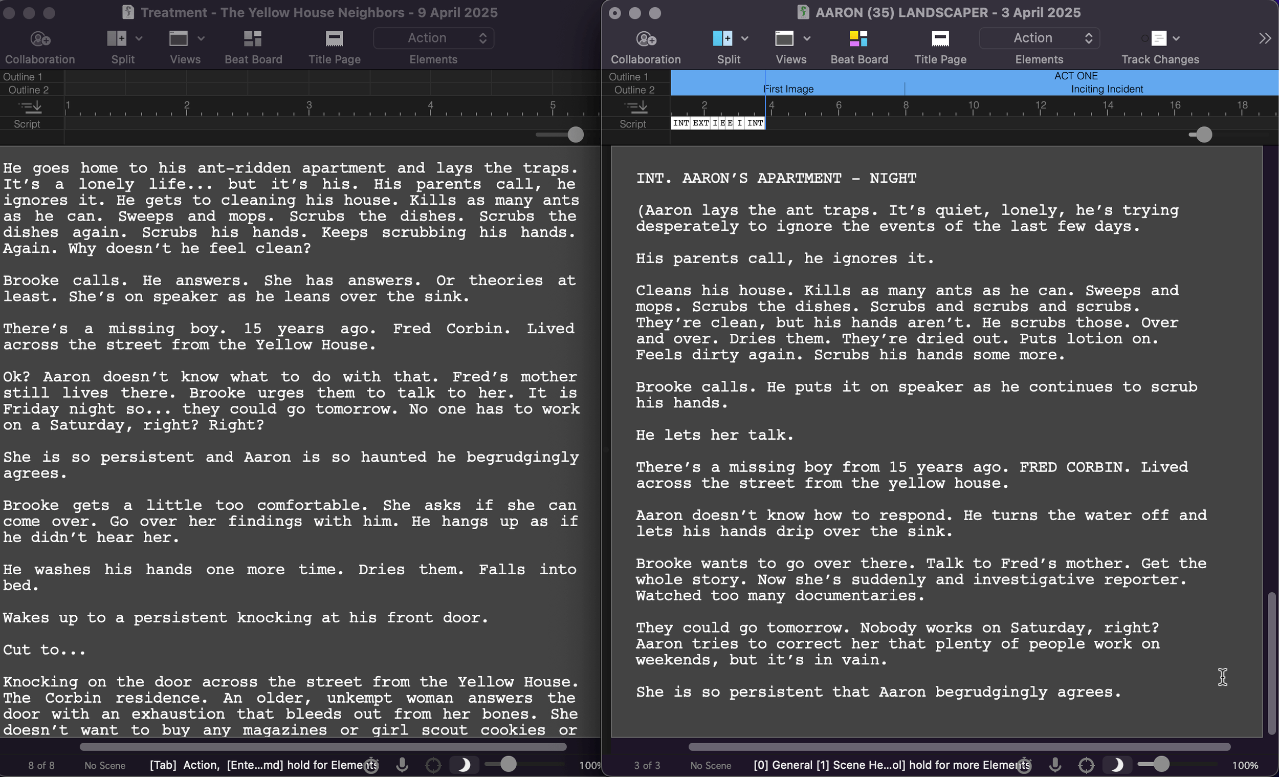 Treatment to script by Alison Rocket Ross using Final Draft Screenwriting Software