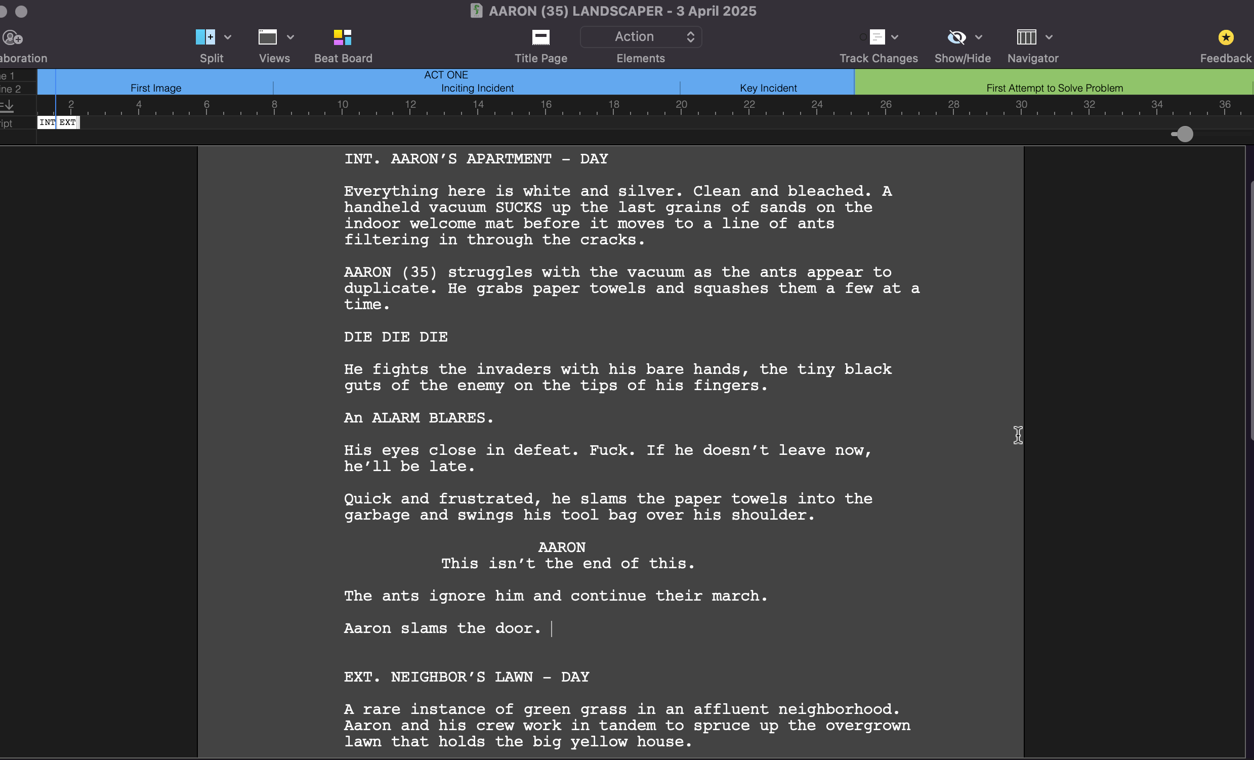 First scene created using Final Draft Screenwriting Software