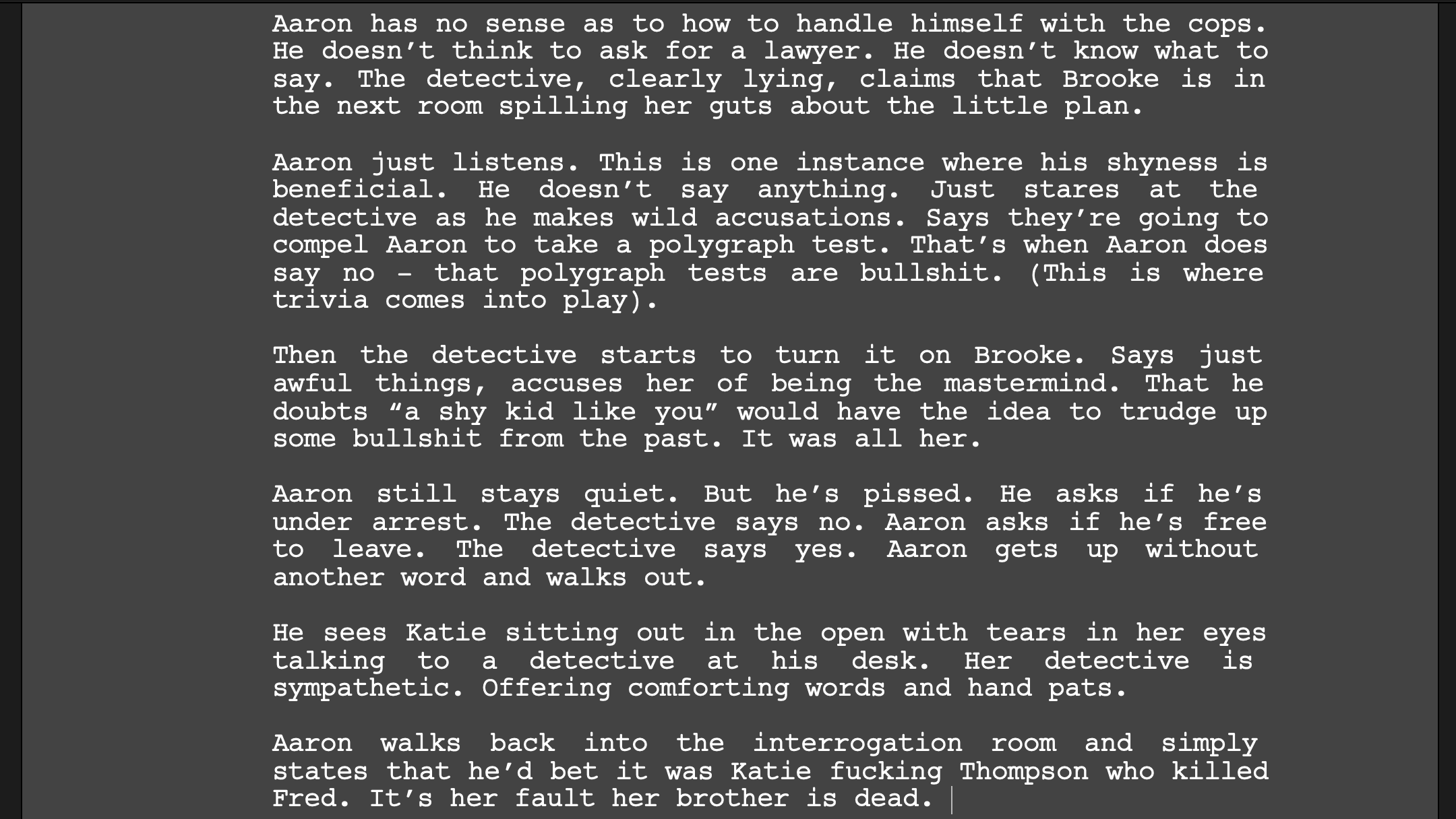 Script treatment by Alison Rocket Ross created with Final Draft Screenwriting Software