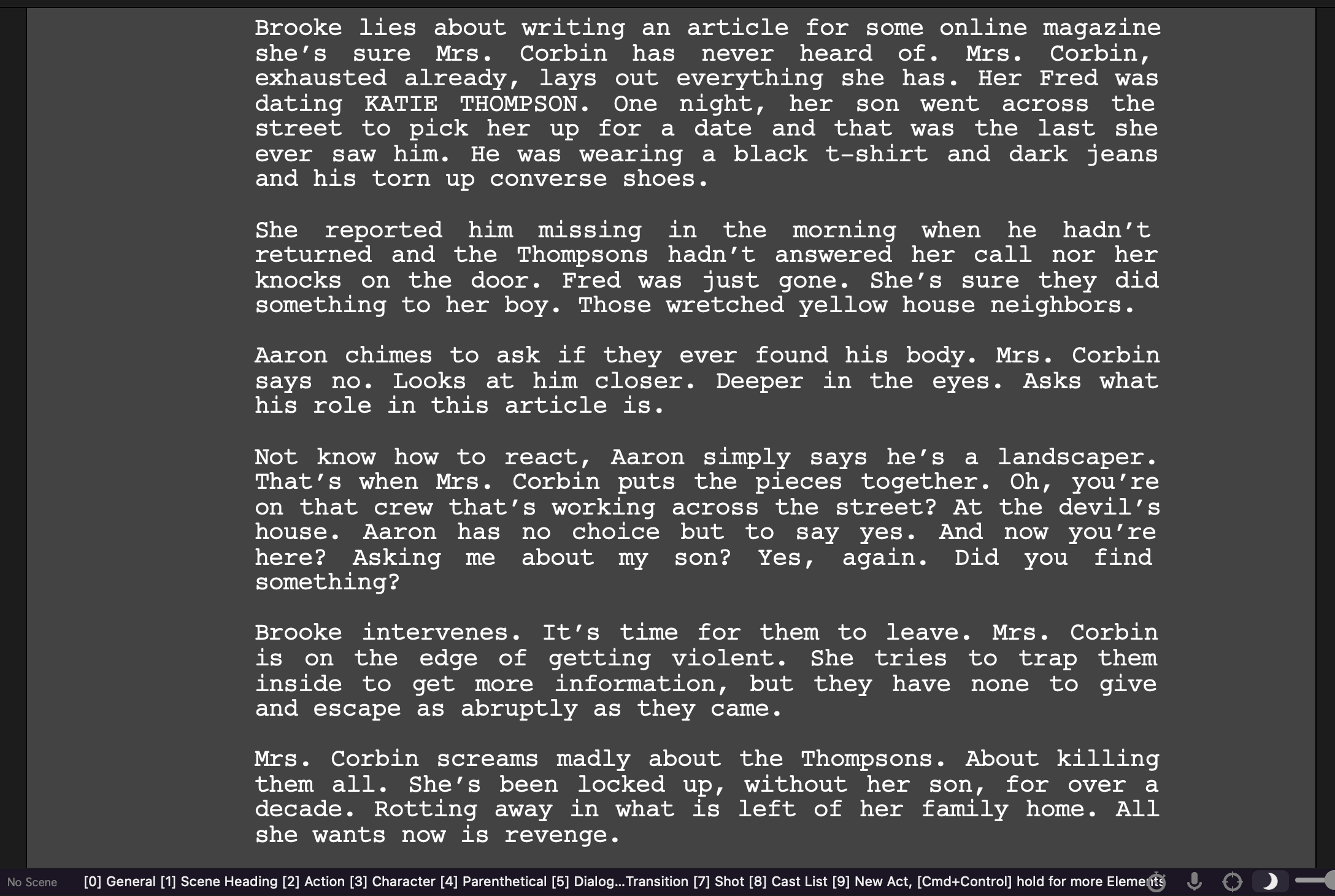 Script treatment by Alison Rocket Ross created with Final Draft Screenwriting Software
