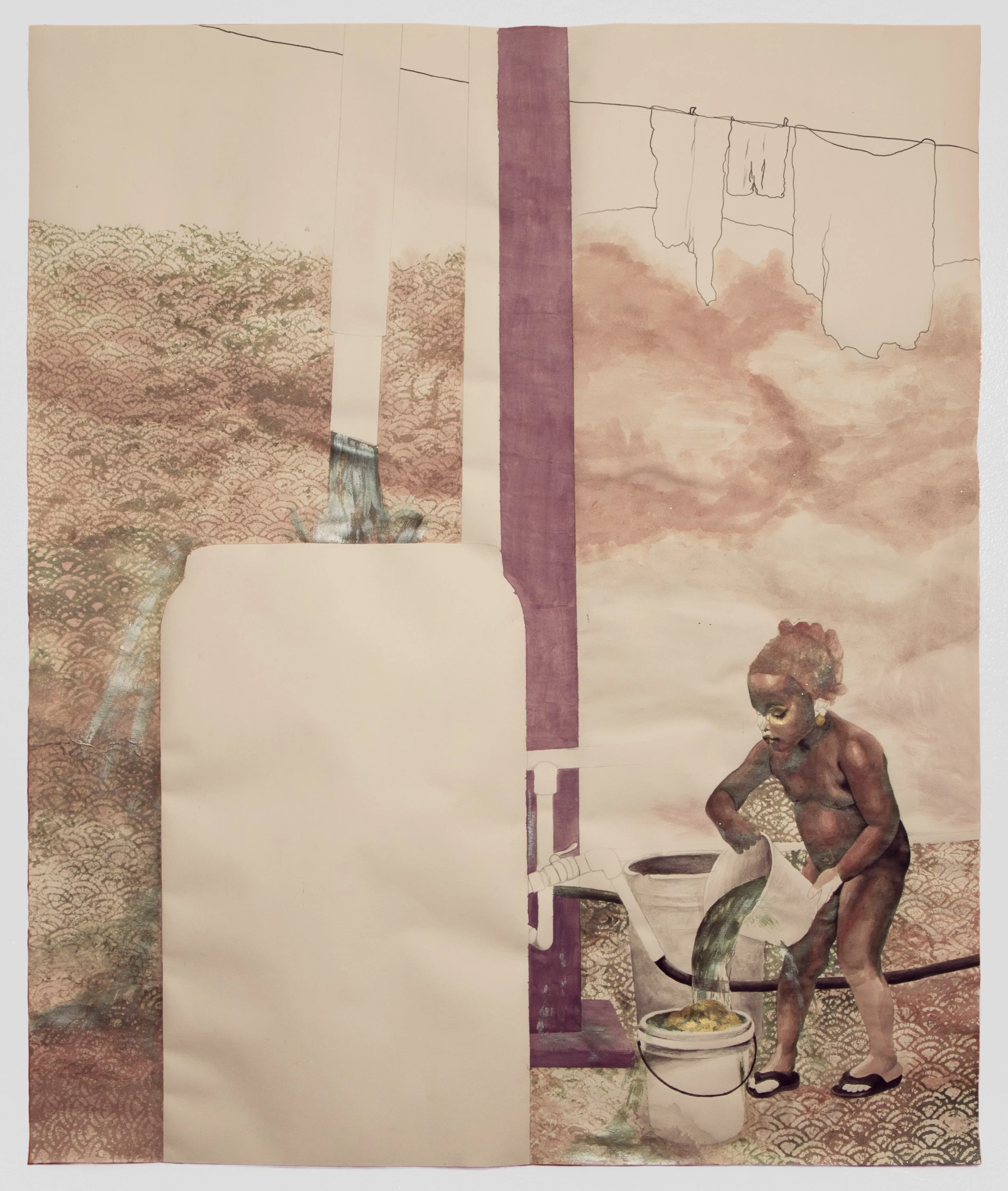 Wash Day is a drawing by the contemporary artist, Atisha Fordyce.
Acrylic and pencil on heavyweight paper
36 x 30 in
2017
