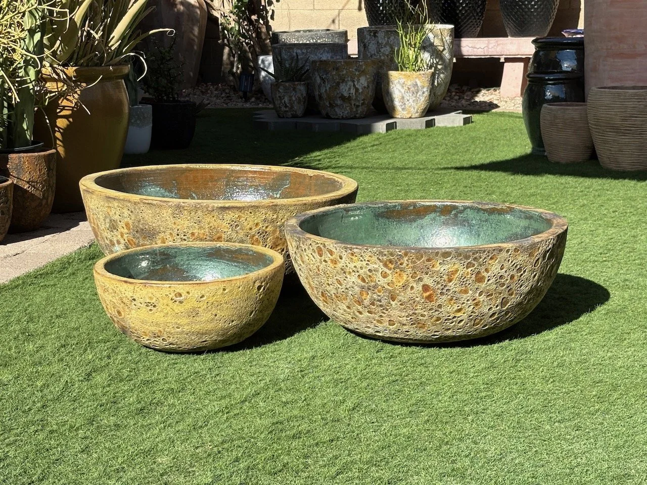 3pc set - $599 - Rustic Bowl with Green Glaze  // 15" - $90  //  23" - $220  //  27" - $320