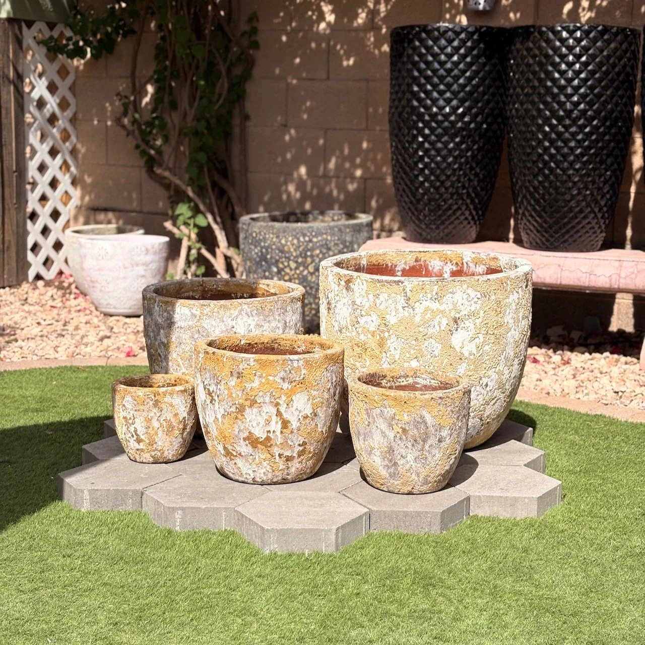 5pc set - $625 - Yellow Atlantis Pots  //  8” - $30  //  10” - $55  //
12” - $85  //
16” - $195  //
20” - $300