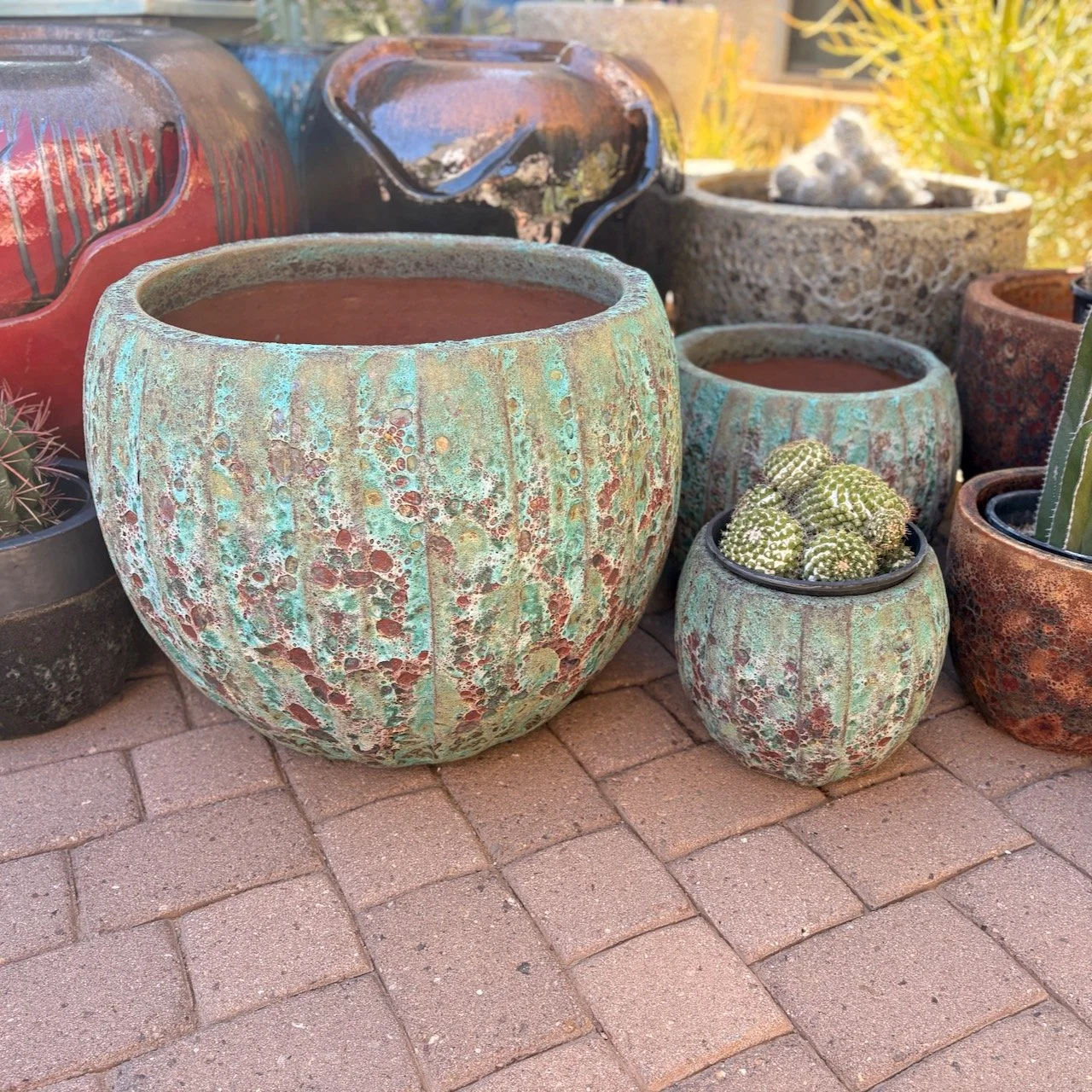 3pc set - $499 - Teal Atlantis Melon Pots  //  11" - $80  //  16" - $150  //  19" - $275