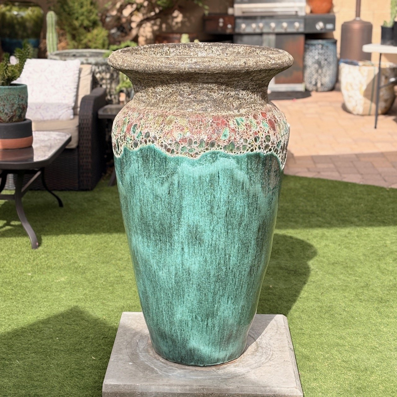 Two Tone Green Atlantis Urn Planter 42" tall - $849
